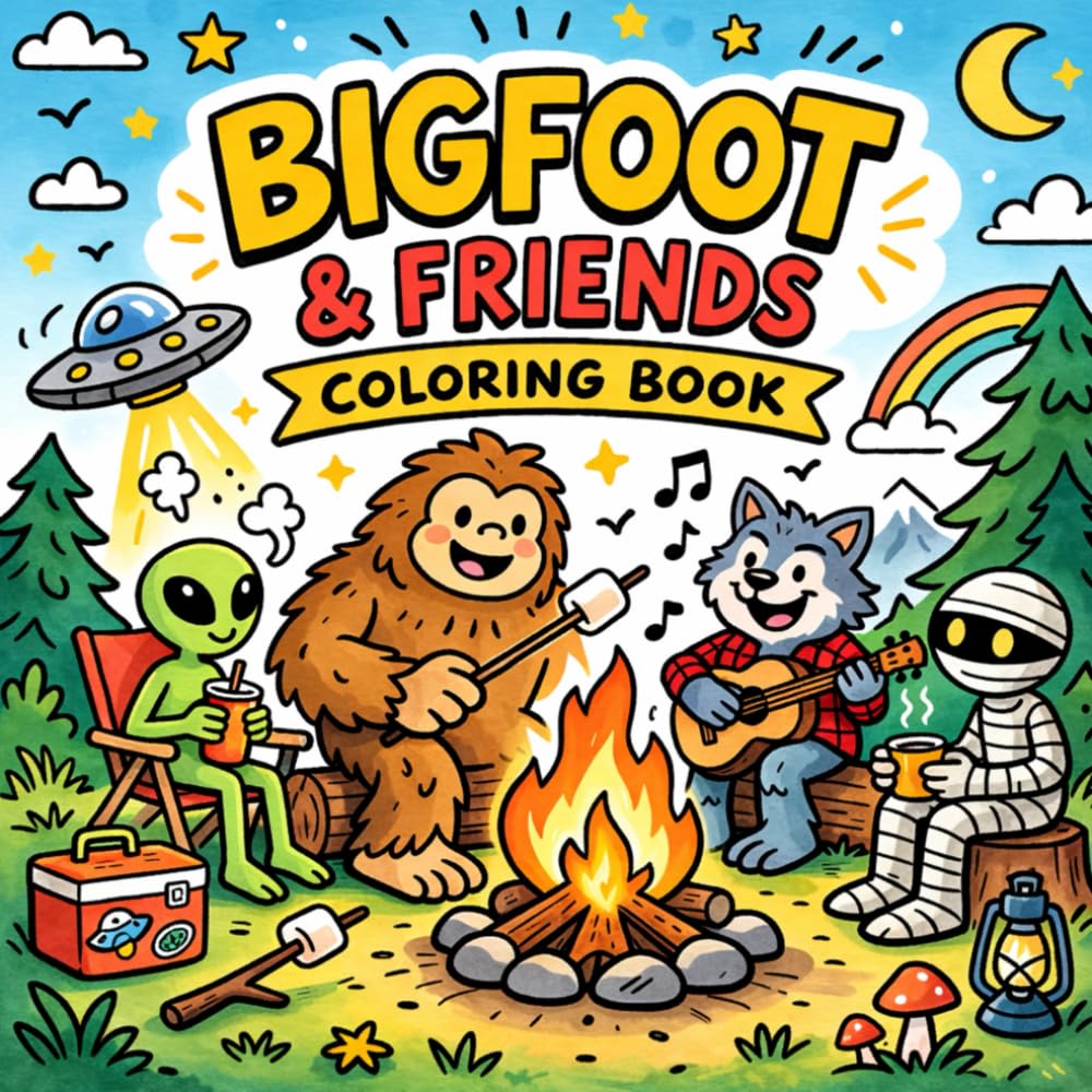 Bigfoot & Friends Coloring Book: 40 Funny Monster Coloring Pages in Bold and Easy Outlines for Stress Relief