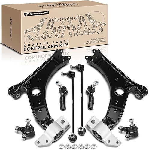 A-Premium Juego de 8, brazo de control inferior delantero y rótula, barra estabilizadora, extremo de barra de acoplamiento exterior, compatible con
