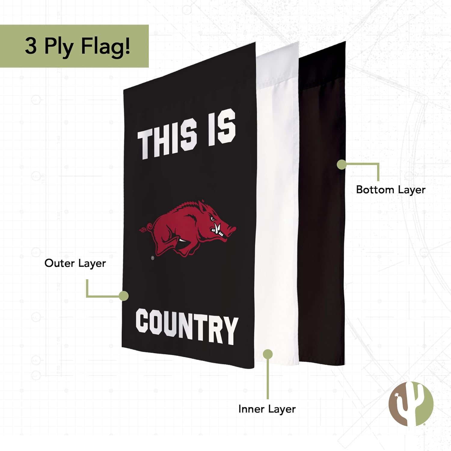 Desert Cactus University of Arkansas UA Garden Flag – 19 x 12 inch Arkansas Razorbacks Banner, For Outdoor Display and Events (Design L) - Image 3