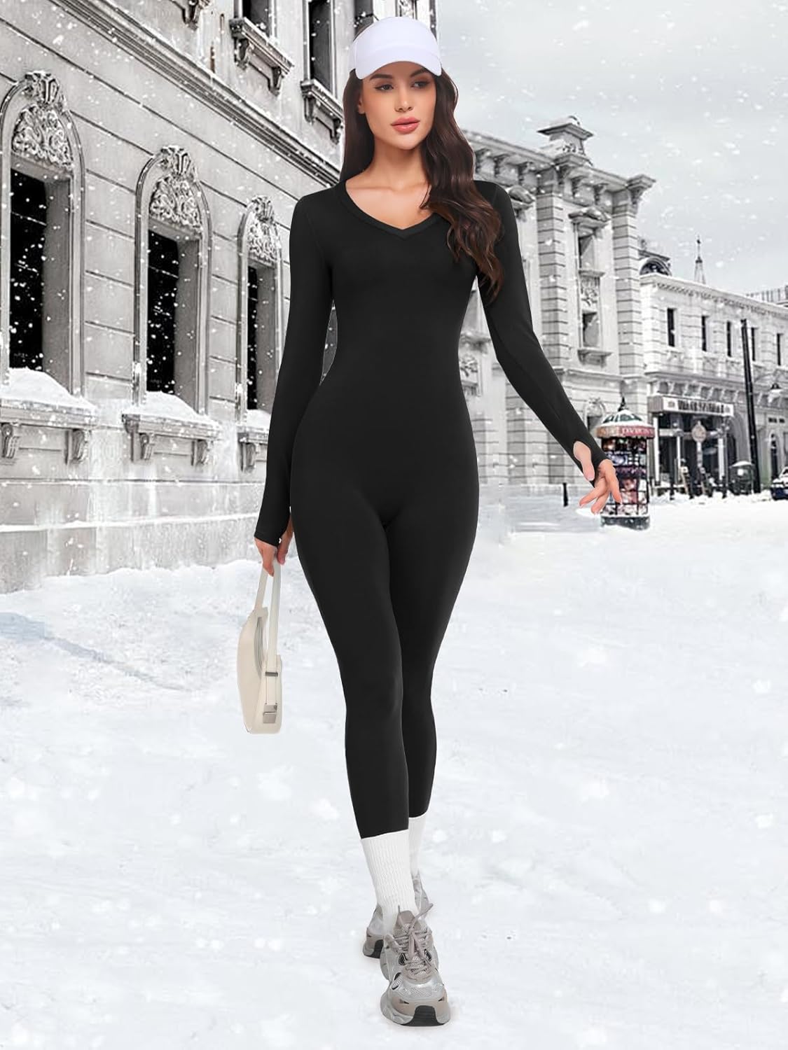 VUTRU Womens Long Sleeve Workout Jumpsuits V-Neck Romper Tummy Control Bodysuit Bodycon Sexy One Piece - Image 6