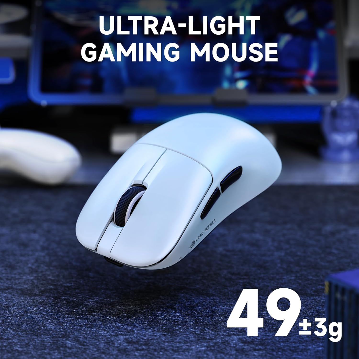 ZIYOU LANG×Magic-Refiner AJ199 Lightweight Wireless Gaming Mouse,Tri-Mode(2.4G/Wired/BT),24K DPI,PAW3311 Optical Sensor,1000Hz Polling Rate,600mAh,49g Ergonomic Mice for Mid-Large Hands-White
