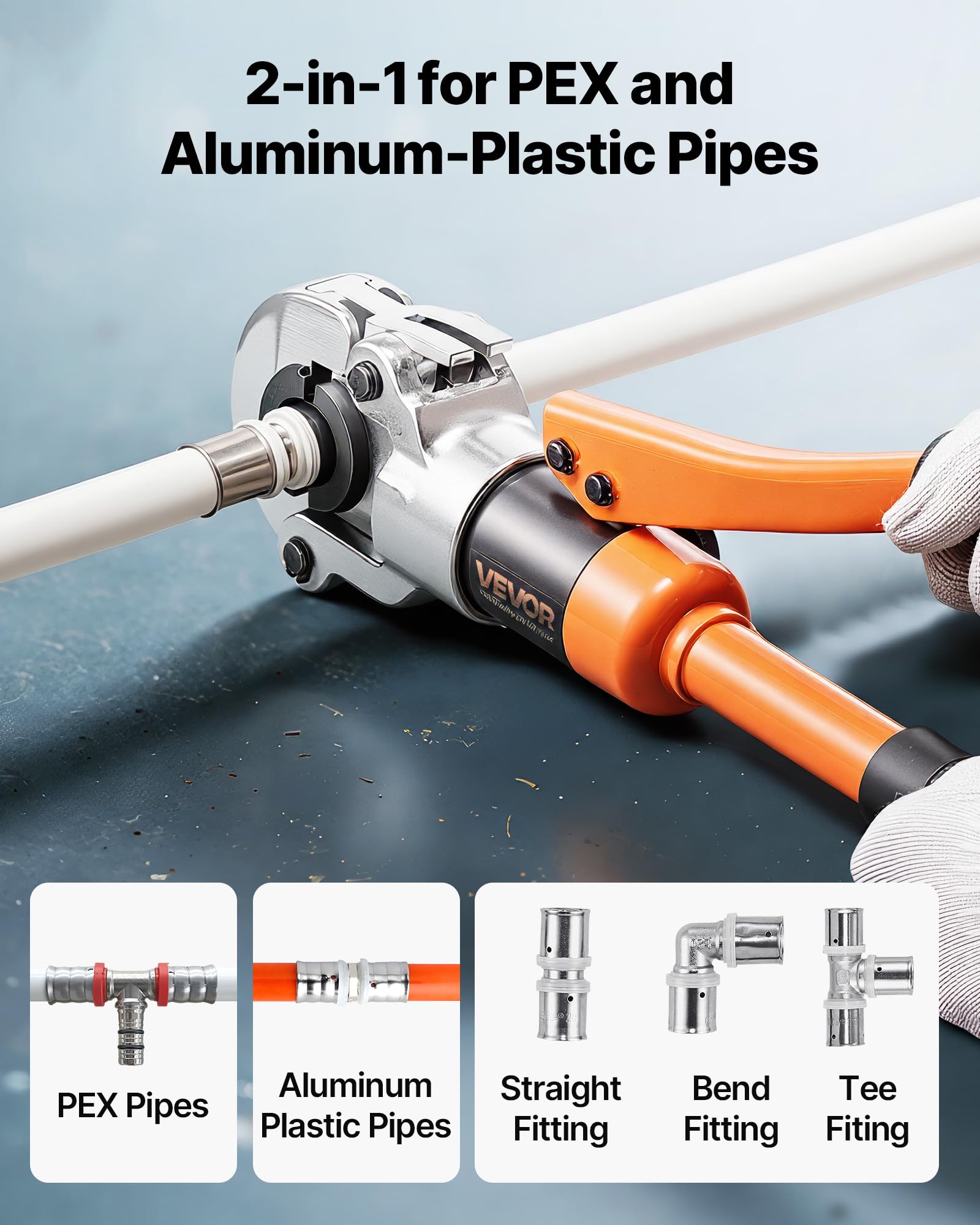 VEVOR Hydrauliczne narzędzie do zaciskania rur, zaciskacz do rur PEX i aluminiowo-plastikowych ze szczękami TH16 TH20 TH26 TH32 i futerałem do przenoszenia, zestaw narzędzi do zaciskania do napraw i