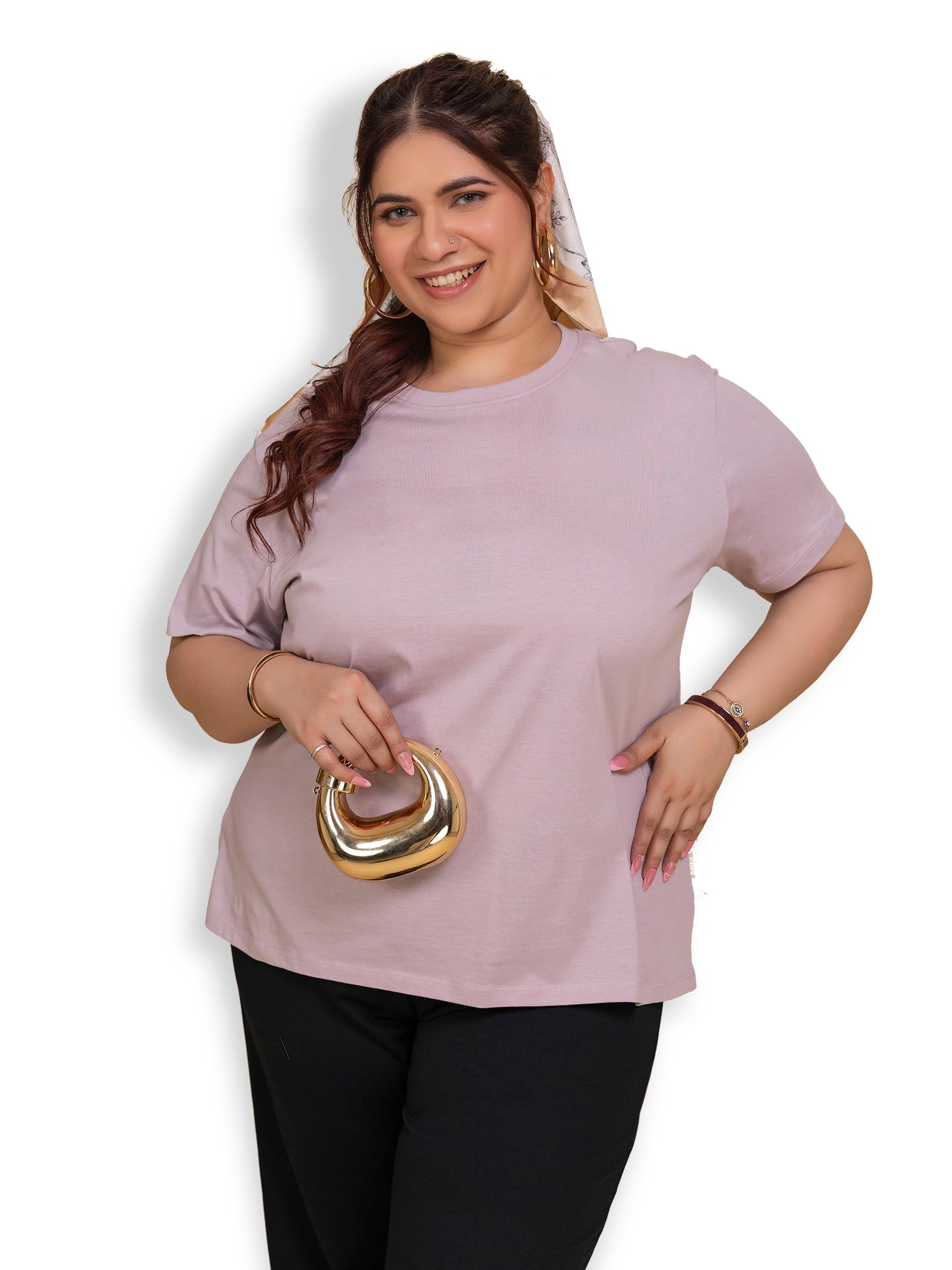 tittli Women Pure Cotton T-Shirt | 180 GSM Bio Wash Single Jersey Fabric | Rib Fabric Round Nack | Side Slit & Short Sleeves | Casual Office Wear | 10 Vibrant Color | 3XL to 8XL-picture-43