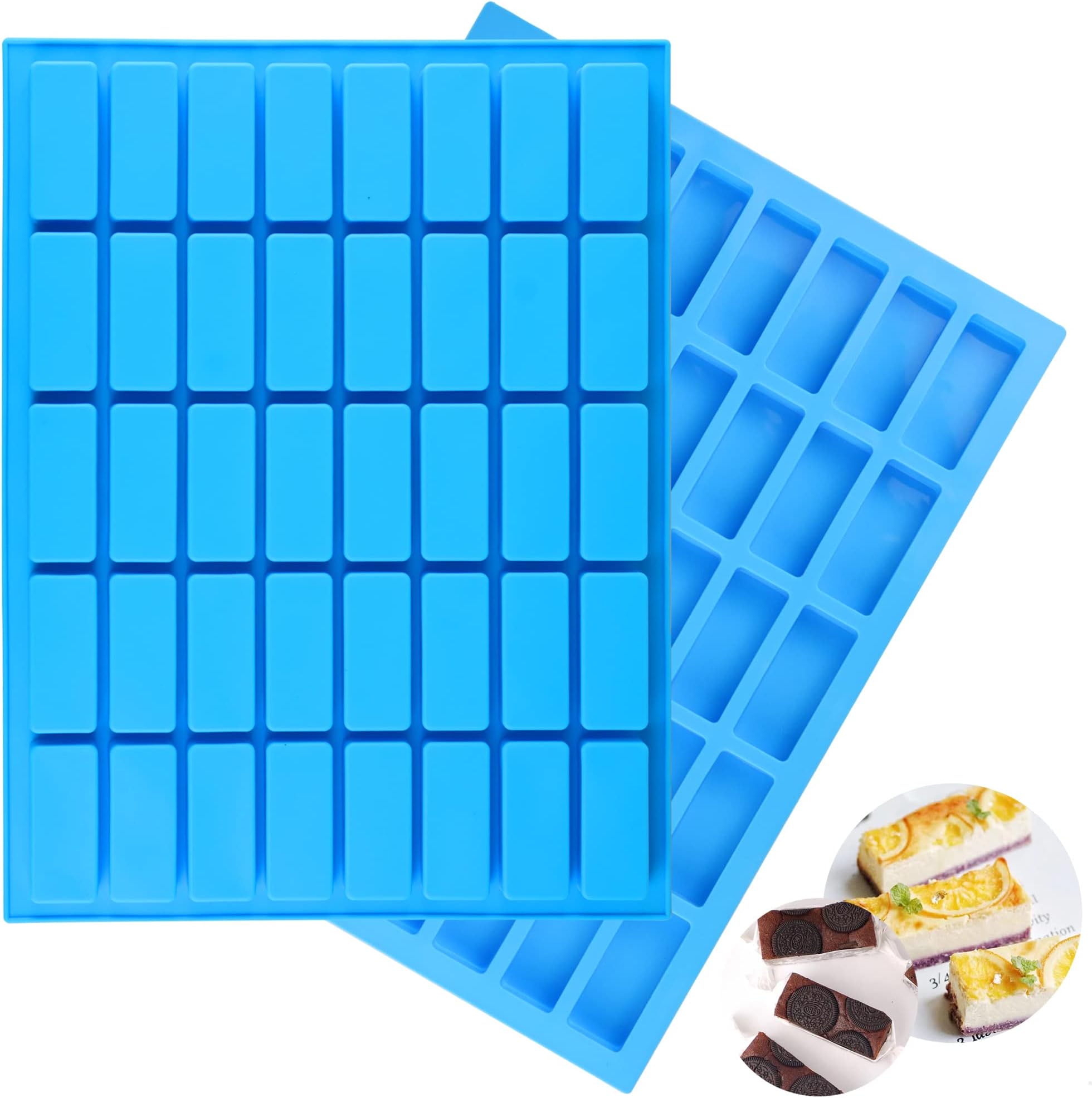2 pack of 40 cavities narrow rectangular chocolate molds/silicone caramel molds/for fudge, truffles, nuts, caramel/ice cube tray molds.
