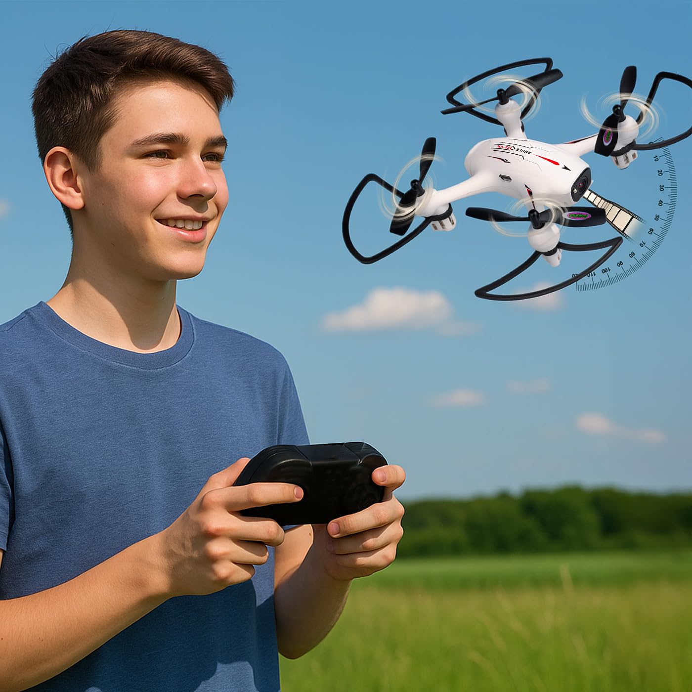 JAMARA 422029 - Angle 120 Altitude HD Wifi VR, inkl. VR-Brille, Altitude Hold Adjustment, Kompass/Flyback, Track following - Flugbahn-Planung-Modus,120 Degree Weitwinkel-Kamera,Unterspannungswarnung