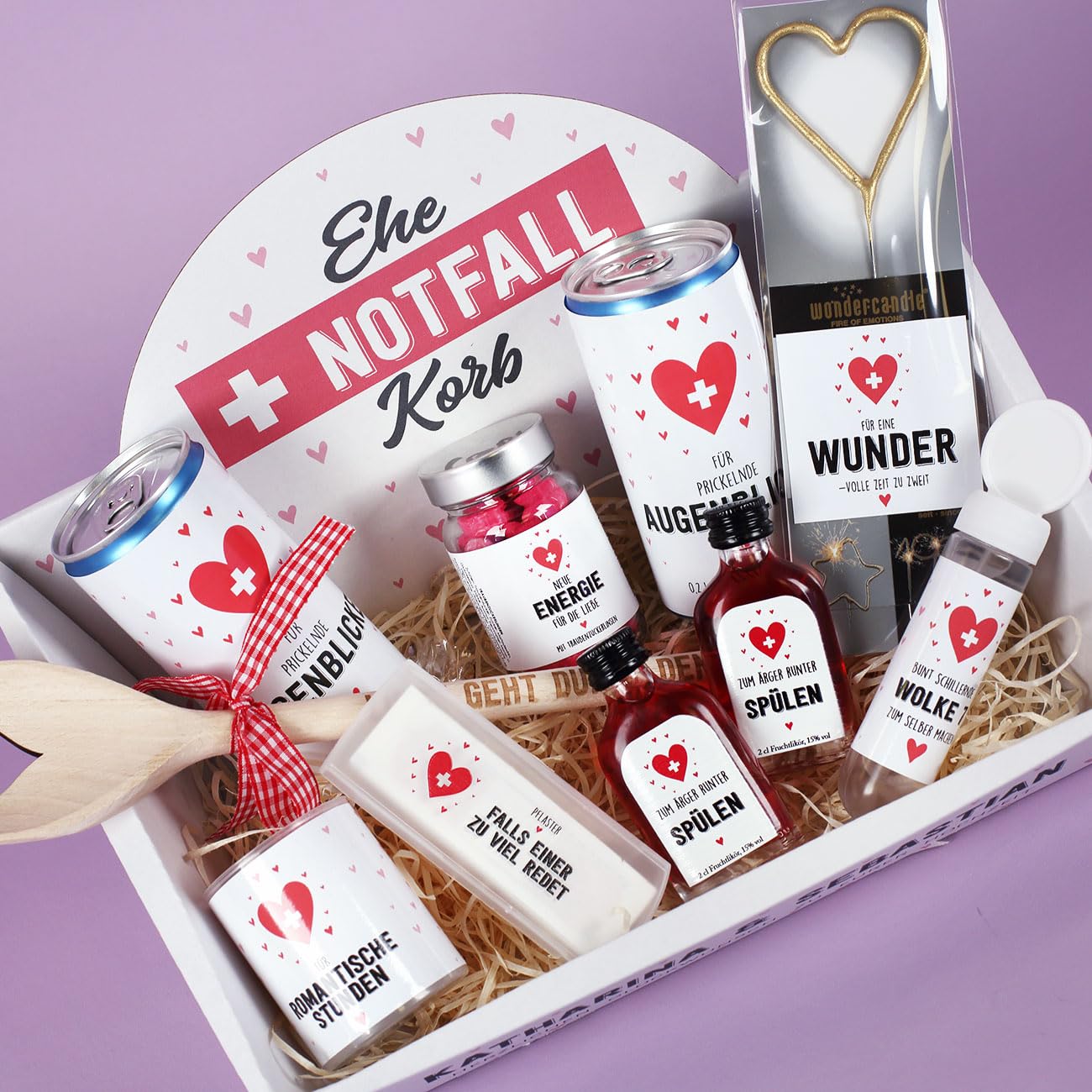 Lustiges Hochzeitsgeschenk personalisiert Ehe Notfall Korb mit 2 Zeilen Wunschtext bedruckt Hochzeitsgeschenke für Brautpaar witziges Geschenk Hochzeit