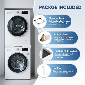 Universal Connection Frame Set for Washing Machine and Dryer 46-66 cm Adjustable Connection Frame Kit Stacking Kit with Ratchet Rope Intermediate Installation Kit for Space-saving Laundry Rooms