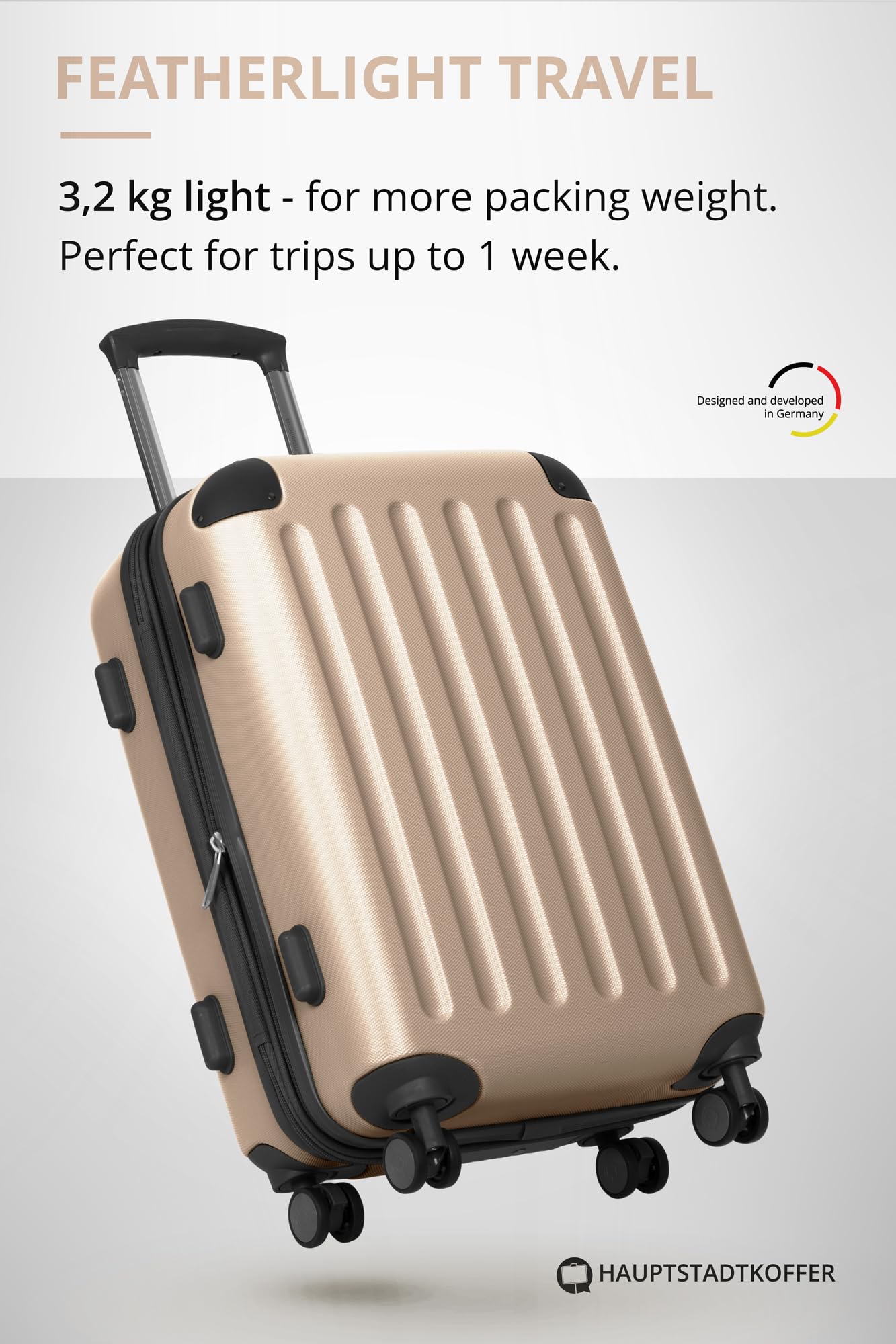 HAUPTSTADTKOFFER - Spree - Maleta rígida, Trolley expandible, Equipaje de Viaje, 4 Ruedas Dobles, TSA, 65 cm, 74 litros, Champán — view 450