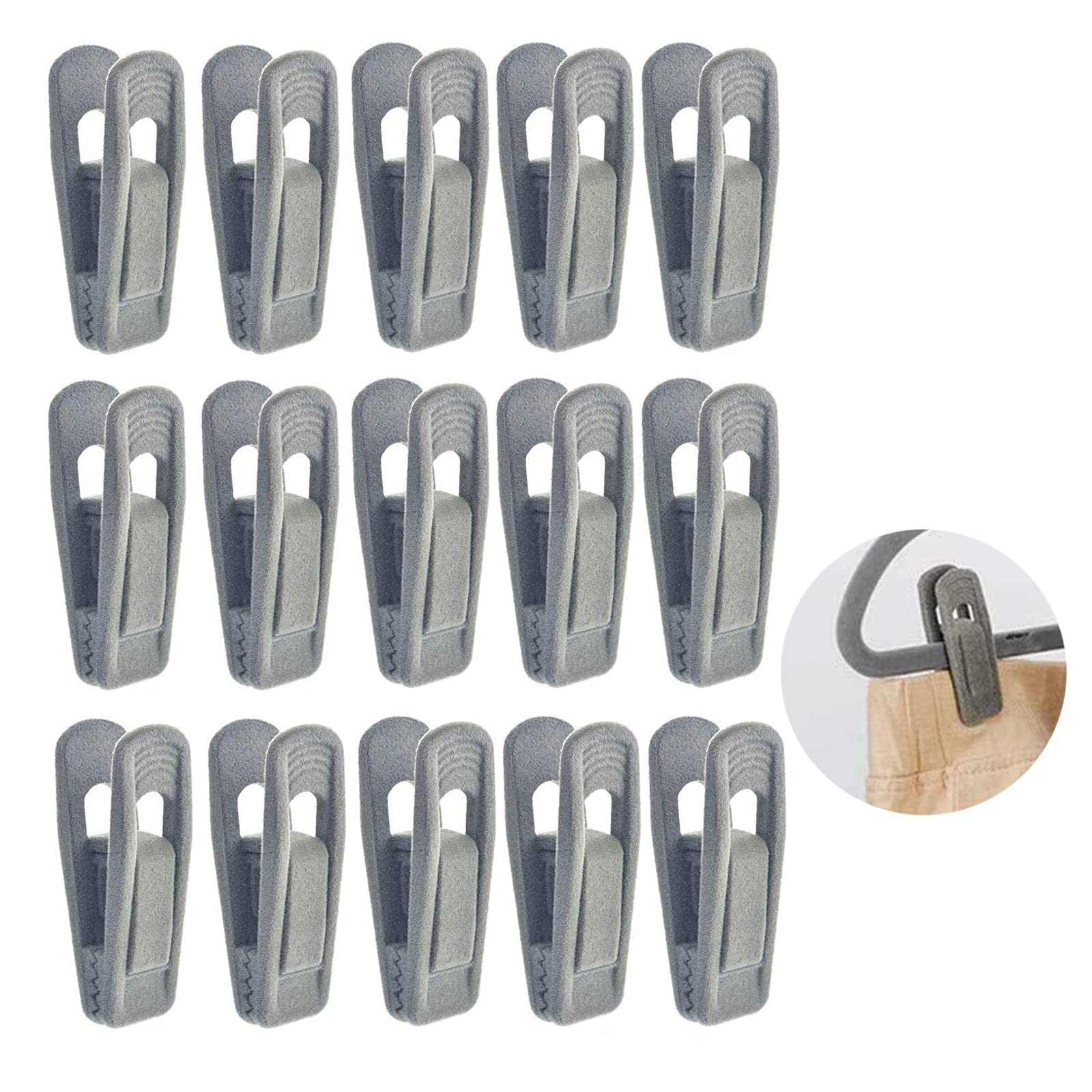 Lienyeang Grey 15Pcs Velvet Hanger Clips Trouser Hangers Skirt Hangers Clip Hangers Flocked Clips Non-Slip Clips Drying Clothes Clipping Pants(Grey)