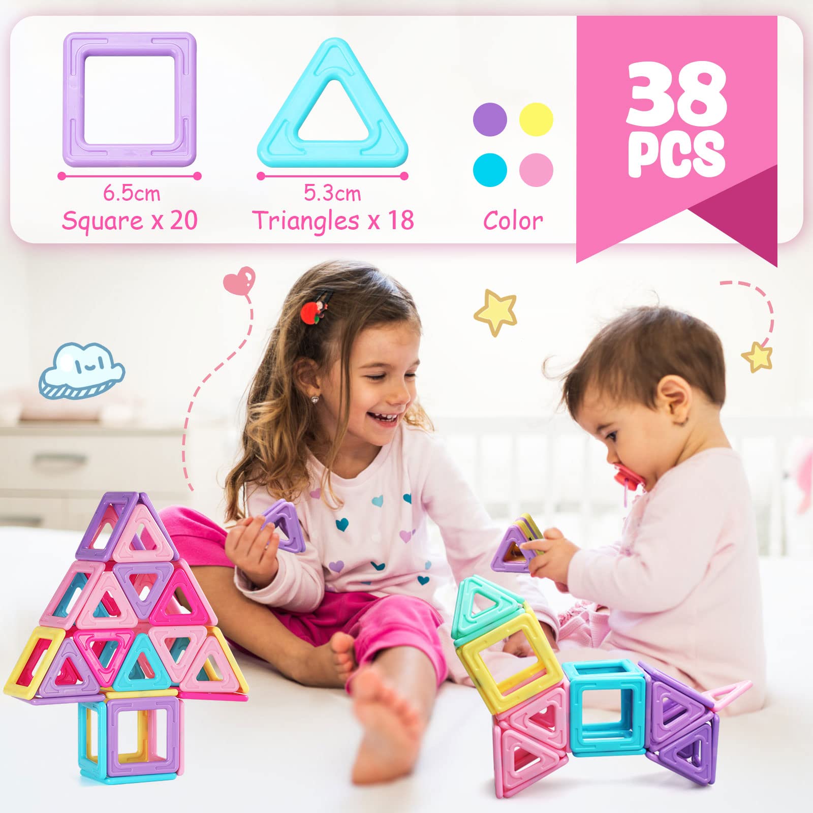 AUOLTE Costruzioni Magnetiche per Bambini 3 4 5 6 7 8 9 giocattoli per ragazzi Divertente Giocattolo Educativo Magneti Giochi Compleanno Regalo Natale