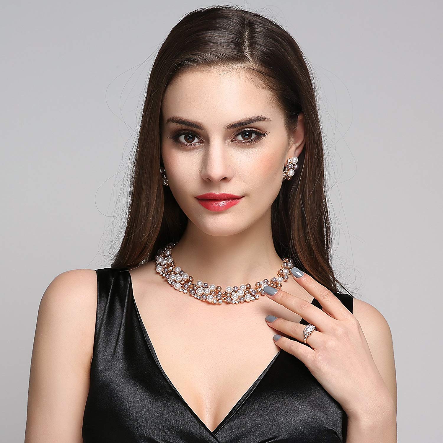 Pearl Studded Necklace Set with Earrings for Girls