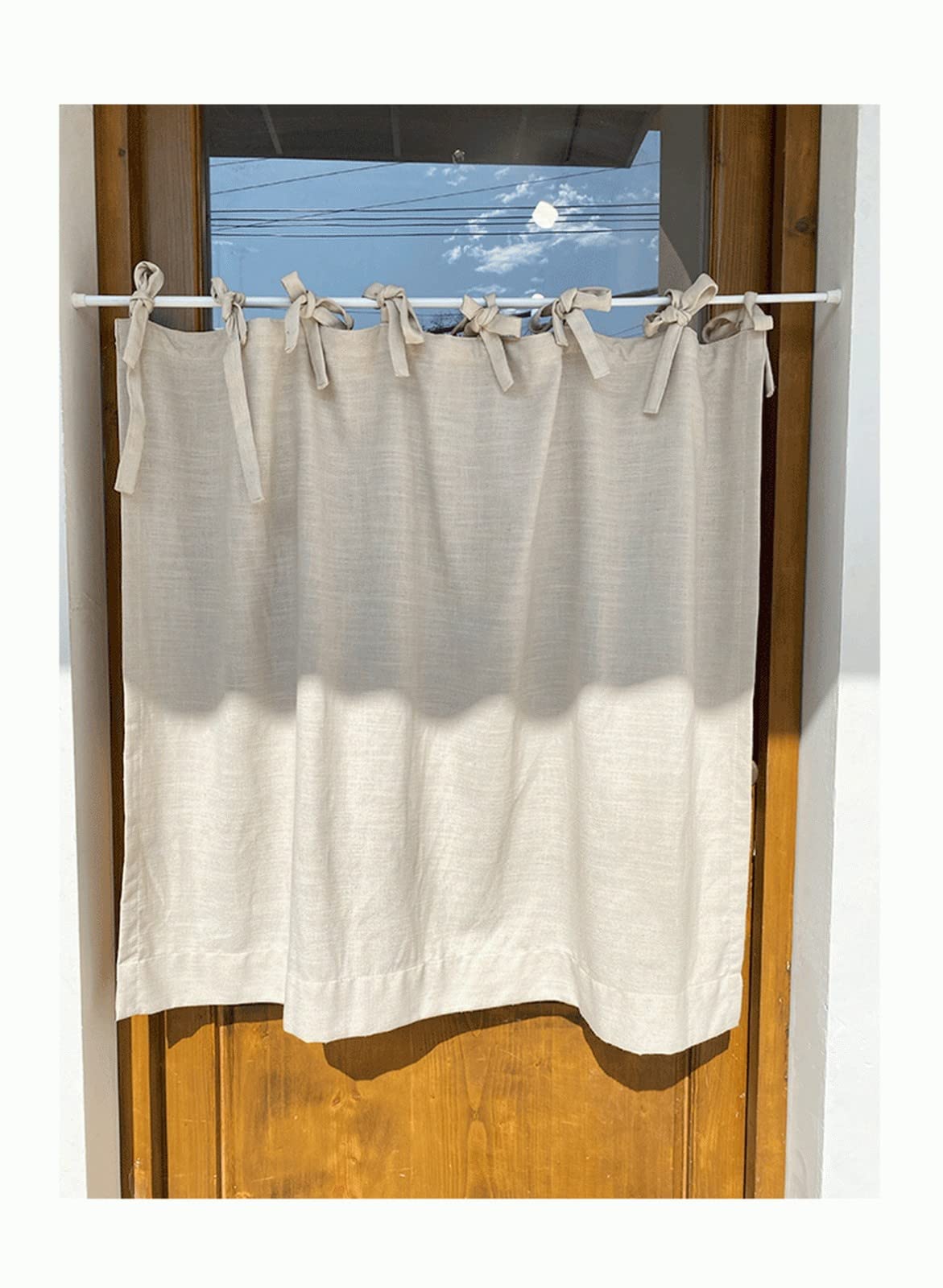 A.Monamour Tenda Corta per Finestra Piccola Rustico Beige Lino Opaco Tendina Tenda da Cucina Bistrot Caffè Mezza Tenda Mantovana Tenda a Vetro Tenda a Pannello Tenda Porta Armadio