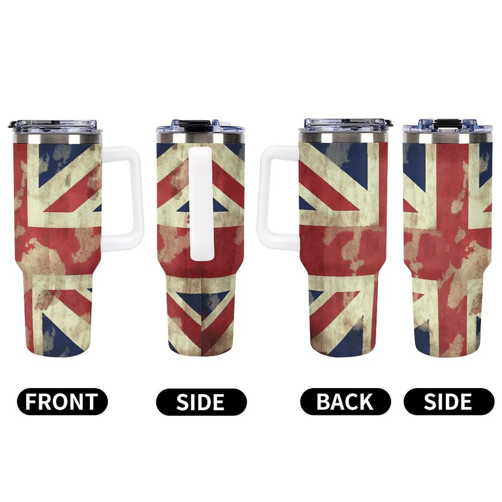 Autobecher aus 304 Edelstahl, Vintage-Stil, britische Flagge, Trinkhalm und auslaufsicherer Deckel, großes Fassungsvermögen, vakuumisolierter Reisebecher für Auto-Becherhalter, 1,2 l