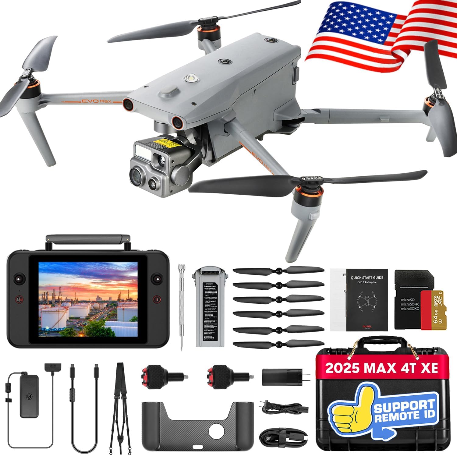 Autel Robotics EVO MAX 4T XE, Support Remote ID,1/1.2” CMOS 48MP Wide Camera, 640×512 Thermal Camera, 16.4–3737ft L~aser Rangefinder, 48MP Zoom Camera, No Blind Spots, A-Mesh 1.0, Triple Anti-Jamming