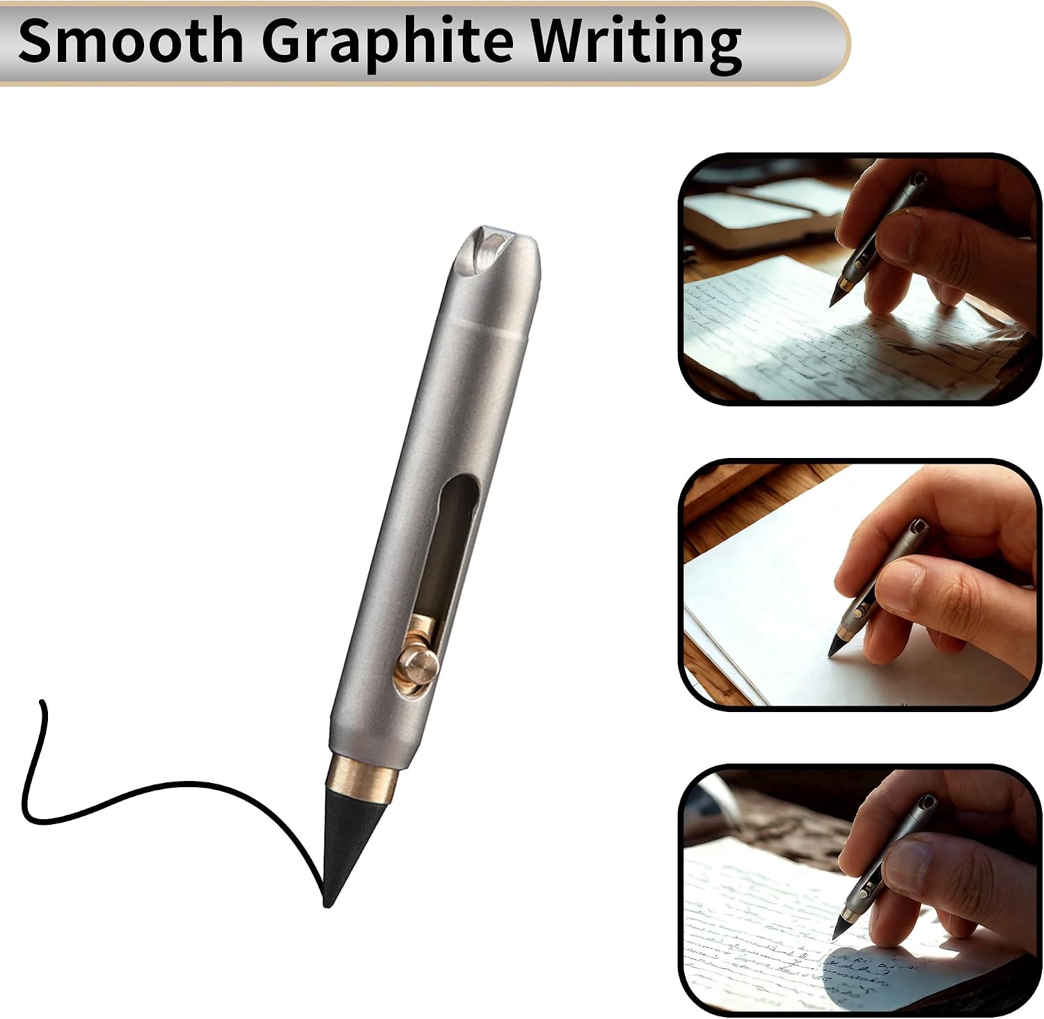 Infinity Forever Pencil,Titanium Keychain Pocket Pen Retractable Mini Writing Tool No Sharpening Everlasting Graphite Pencil for Sketch Drawing Writing & Gift(With 2Pcs Nibs, Pen Case and Keychain)