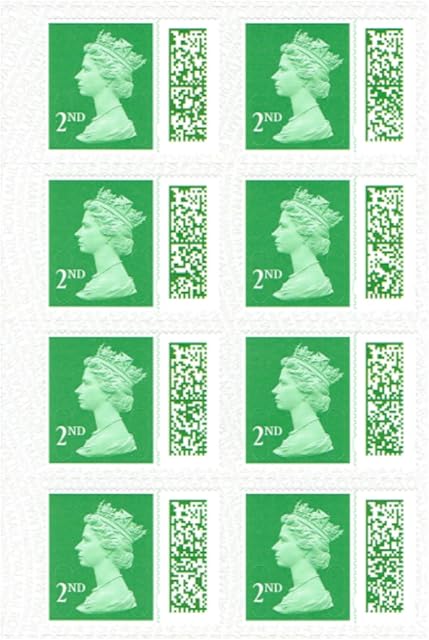 2nd Class Stamps (8 Pack) - Self Adhesive UK Letter Postage Stamps for Standard Mail with Barcode - Royal Mail Second Class Postage Stamps
