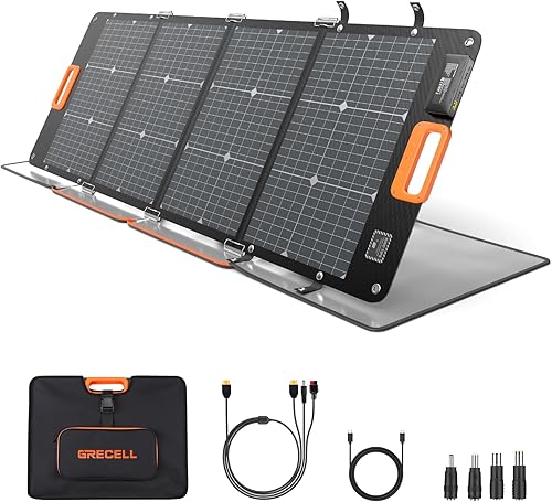 GRECELL Panel solar portátil de 120 W para estación de energía, 24% de alta eficiencia, panel biacial de 21.6 V, plegable, impermeable, con salida