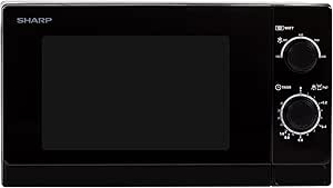 Sharp R200BKW Solo-Mikrowelle / 20 L / 800 W / 5 Leistungsstufen / Timer von 35 Minuten bis 00 Sekunden / gewichtgesteuertes Auftauen / Energiesparmodus / Glasdrehteller (25,5 cm) / schwarz