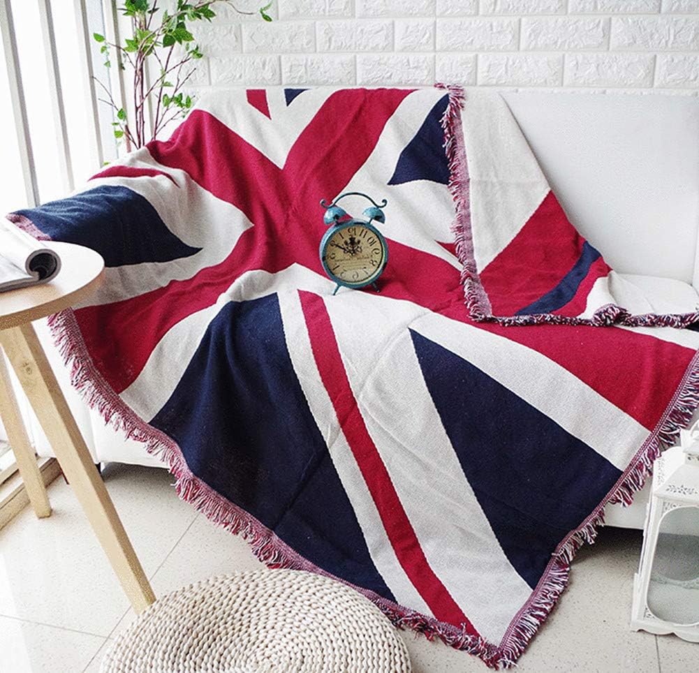 UKELER Throw Blanket with Fringe - 100% Cotton Warm & Cozy Blanket Multi-Functional Reversible Throw for Couch Sofa Bed Beach Travel - 51'' x 70'' (Union Jack)