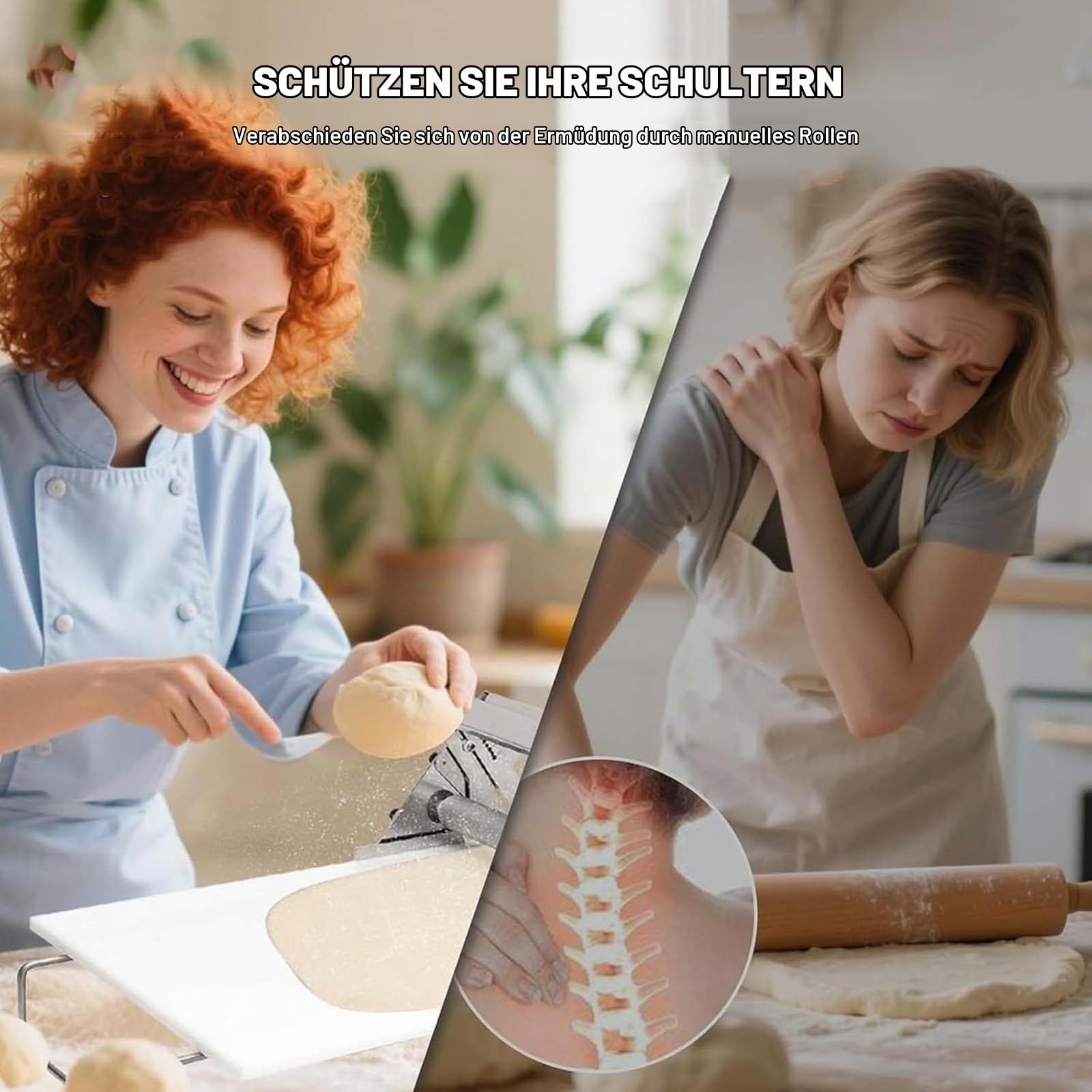 Teigrolle mit Einstellbarer Teigstärke, Faltbare Teigrolle mit Ausrollbrett, Manuelle Teigrolles für Pizza,Croissants,Gebäck und Fondant,für den Gewerblichen und Privaten Gebrauch, 300 mm Breit