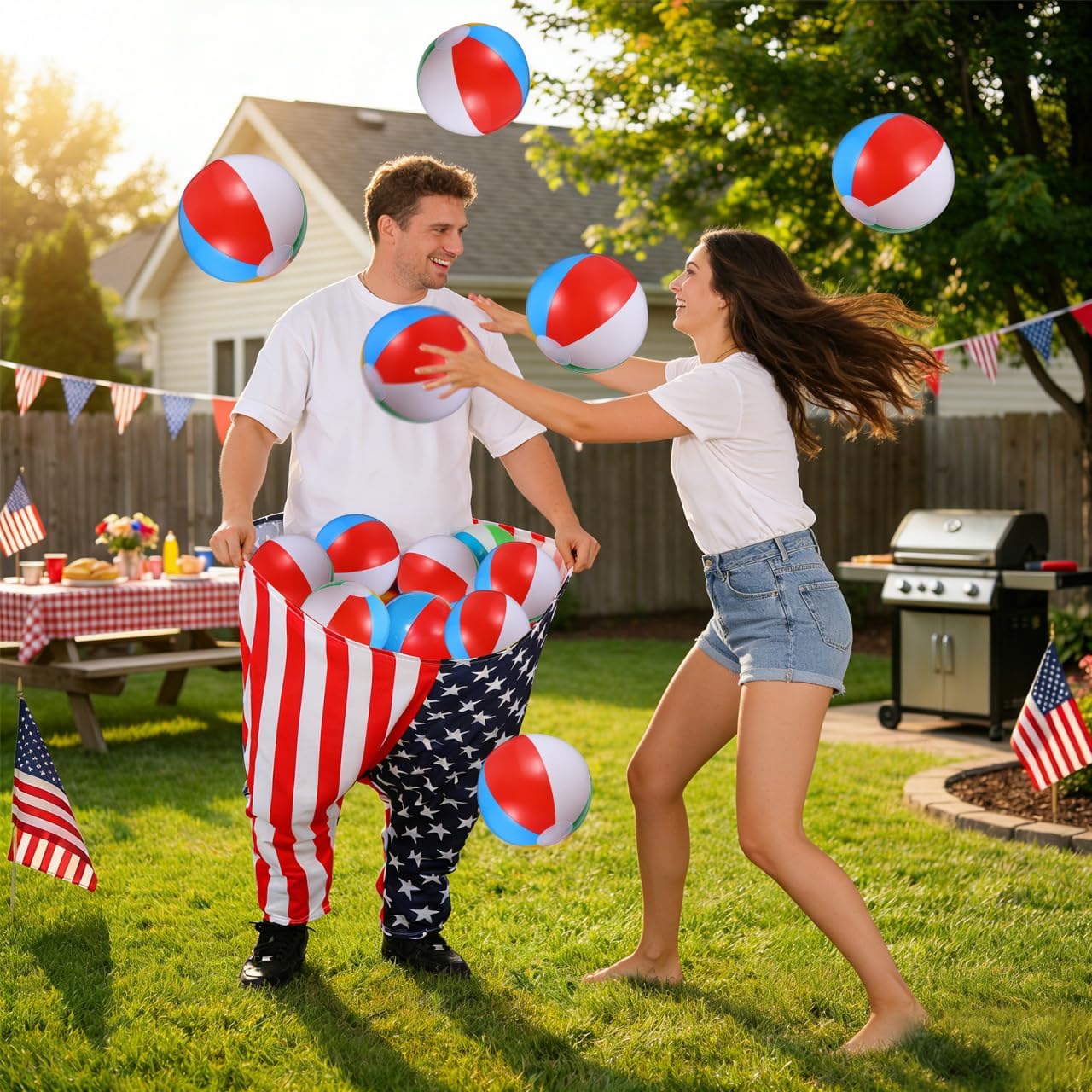 BESPORTBLE 4-Pack Granny Pants Yard Game with Adjustable Straps, Funny Outdoor Party Games for Adults and Family, Lawn Toss Set with 24 Balls, 2 Pumps & 4 Flags for BBQ Reunion Field Day