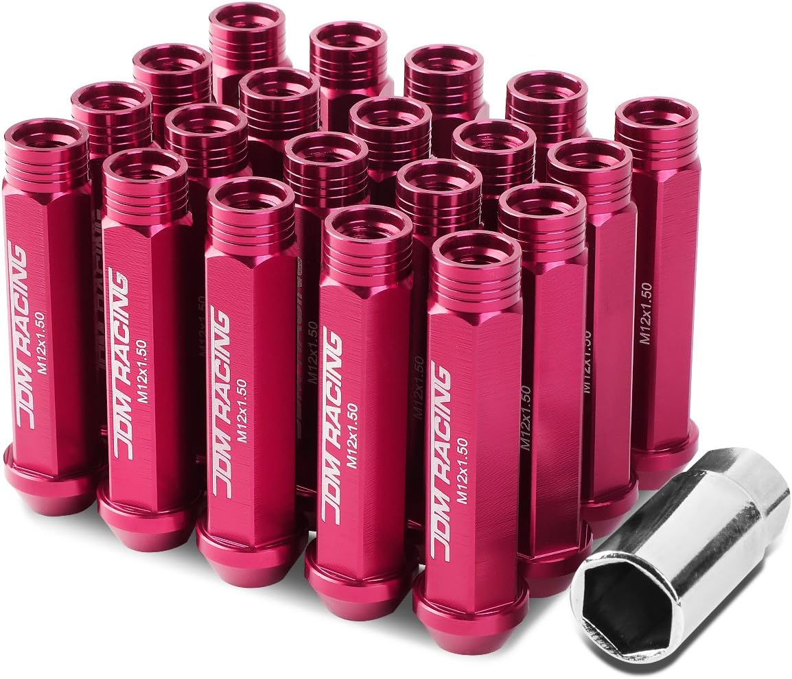 Auto Dynasty M12 x 1.5 Open End 20-Piece Aluminum Alloy Wheel Lug Nuts + Deep Drive Extension (Pink)