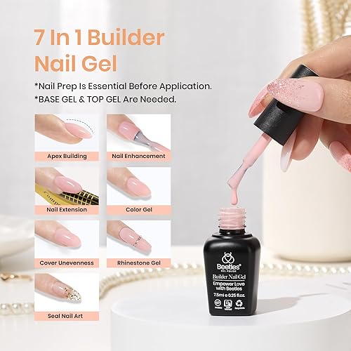 Miniatura 10 de Beetles Builder Gel - 12 unidades, 8 en 1 rosa pastel nude gel constructor para uñas, colores beige y blanco, gel duro, extensión de gel