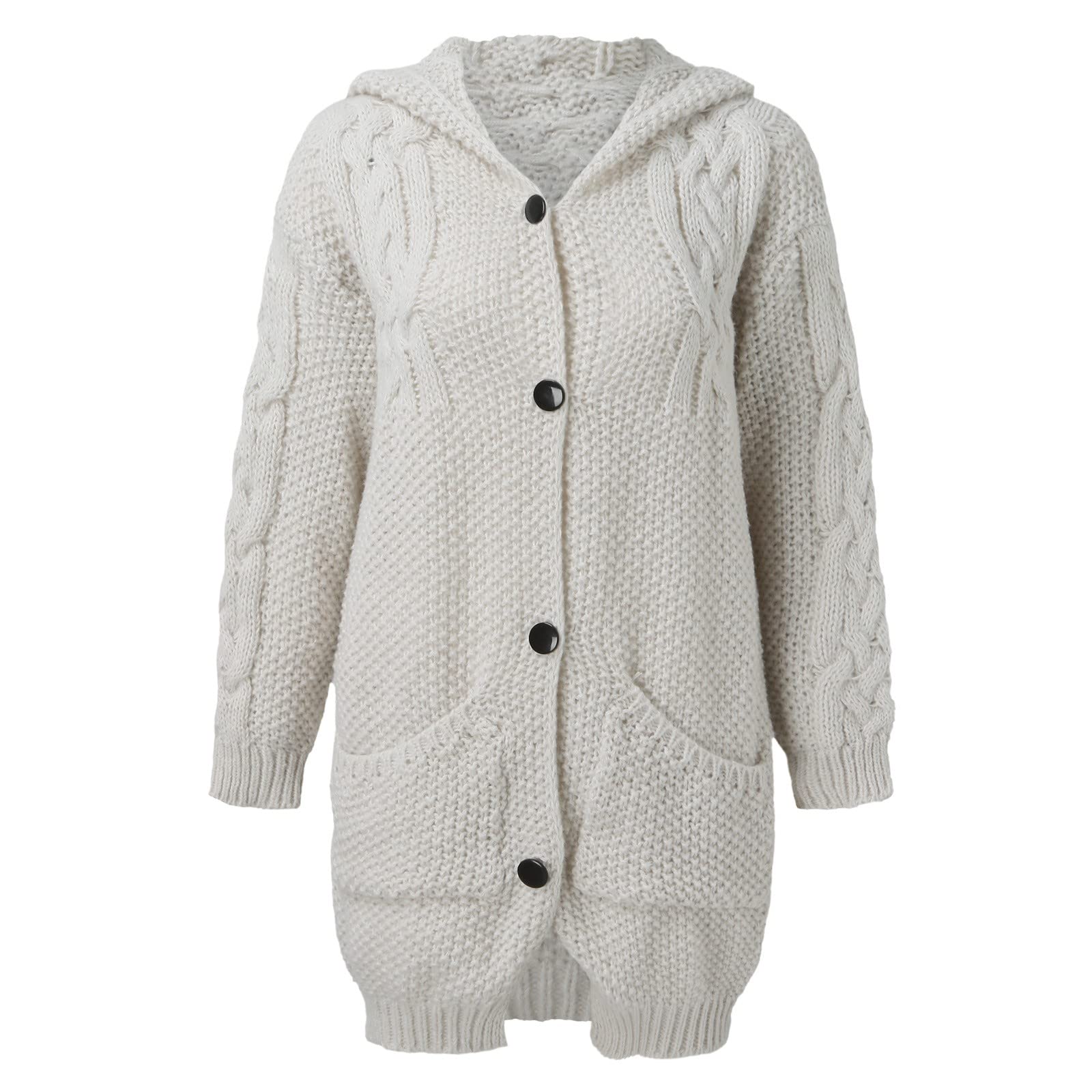 Strickjacke Damen Lang mit Kapuze -Strickmantel Damen Winter Grobstrickjacke Elegant Longstrickjacke Strickcardigan Einfarbig Grobstrick Cardigan Strickjacken für Frauen Mantel Kapuzenjacke