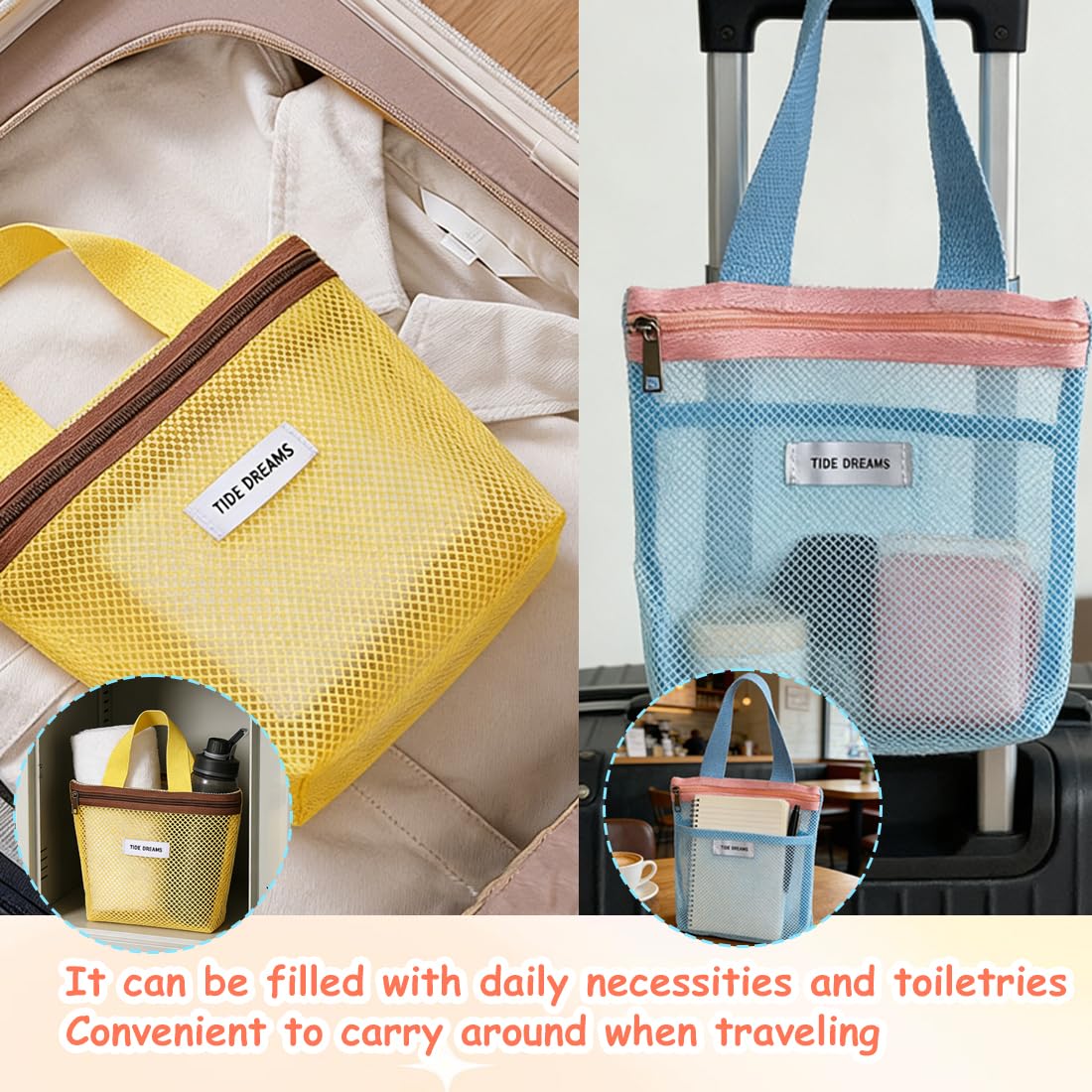 2PCS Borsa Portaoggetti da Doccia Portatile in Rete con Cerniera e Tasche, ad Asciugatura Rapida, Pieghevole, Impermeabile, Multifunzione, Organizer da Bagno da Appendere per Campeggio, Spiaggia