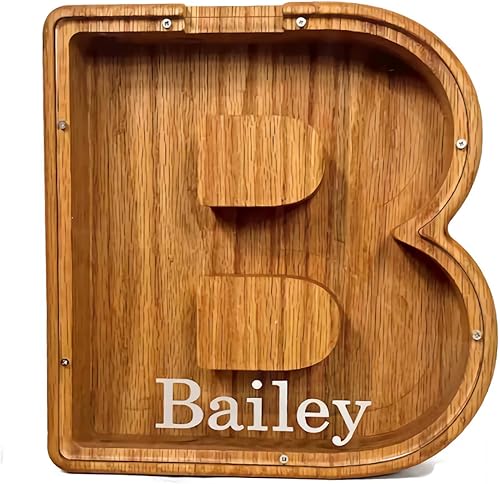 Miniatura 3 de Alcancía de madera con nombre personalizado, alcancía de regalo, nombre grabado con láser, 26 letras en inglés, decoración de bricolaje, regalos