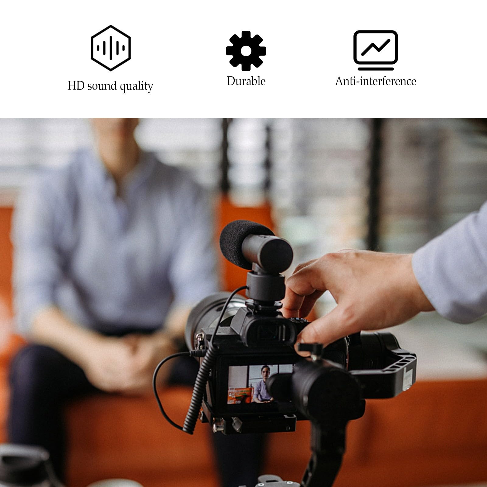 Kisangel Micrófono para Cámara DSLR de Condensador de Alta Sensibilidad Conector Estéreo 3,5 Mm, Ligero y Compacto, Accesorio Profesional para Grabación de Vídeo y Entrevistas Smartphone