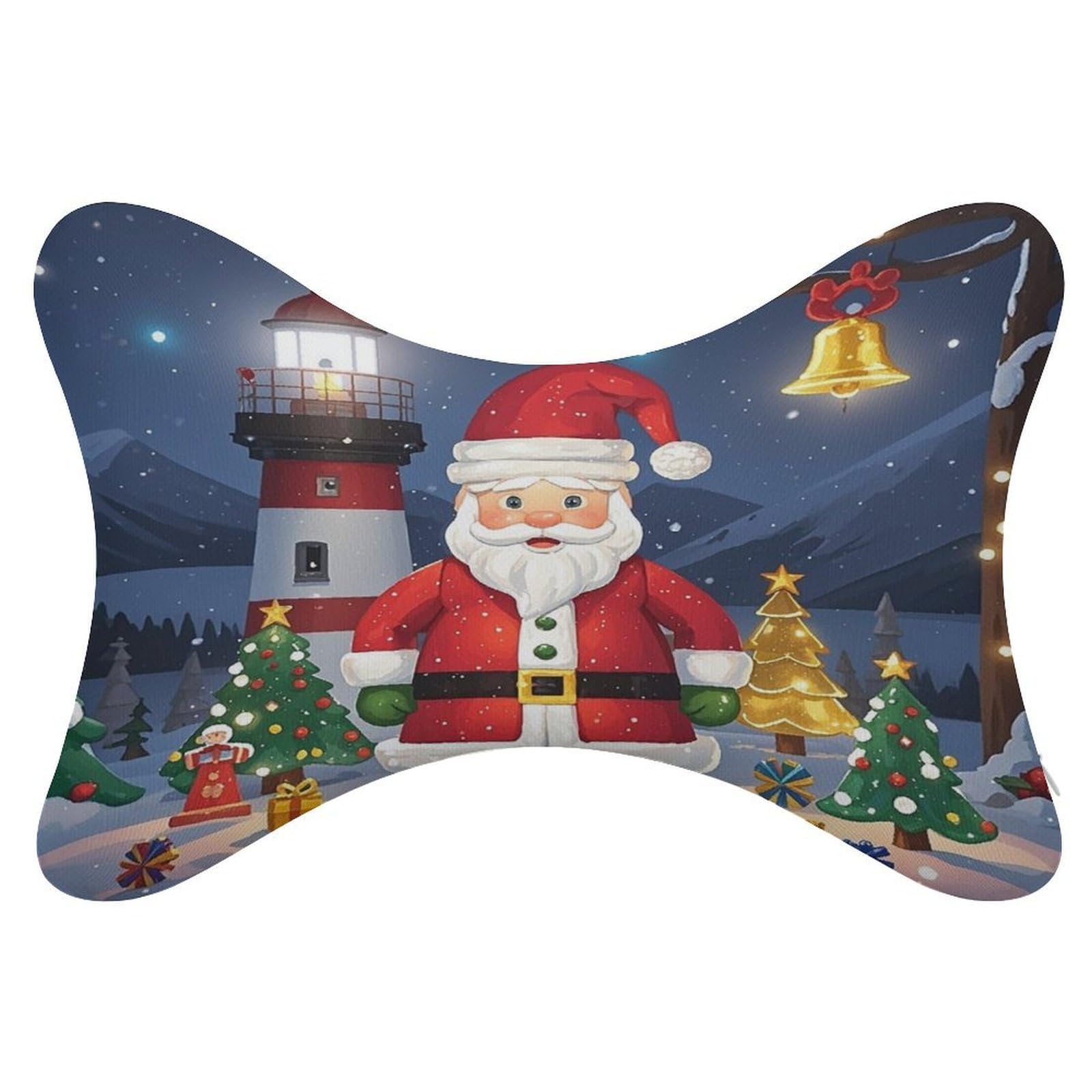 FekiLoot Lighthouse Santa Car Headrest Set of 2,Softness Memory Foam Car Neck Pillow with Breathable Removable Cover Car Neck Support Pillow Ergonomic for Driving, Office