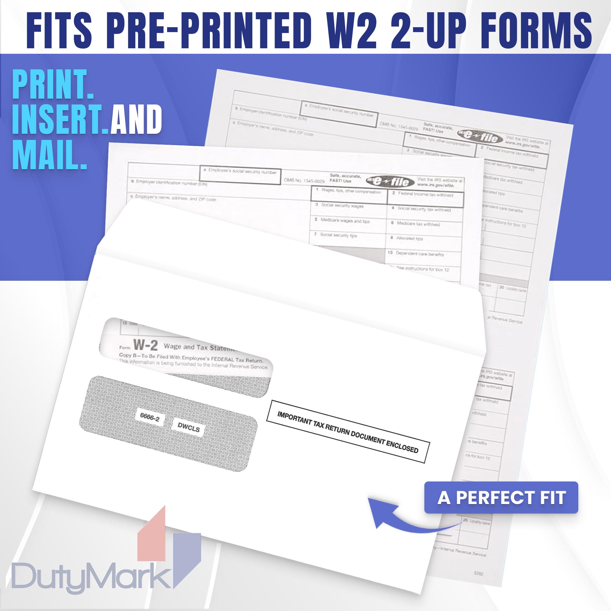 100 sobres W2, sobres de seguridad de doble ventana para formularios de impuestos W-2, diseñados para formularios láser W2 impresos, para escritorio QuickBooks y otros programas de impuestos, 5 5/8 x