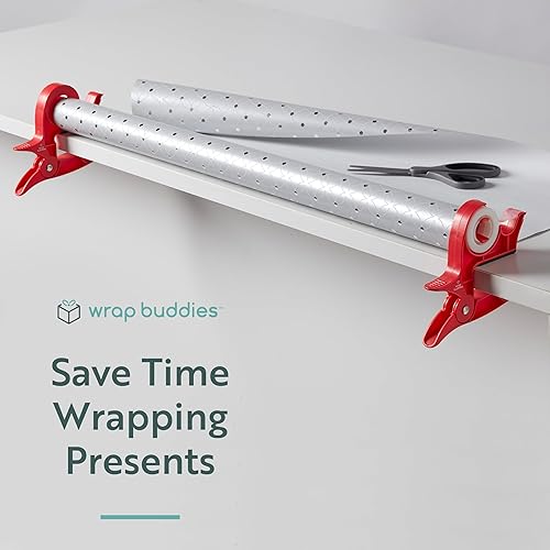 Miniatura 6 de Wrap Buddies Abrazaderas para papel de regalo, 2 abrazaderas de soporte de papel de regalo con dispensadores de cinta integrados, abrazaderas