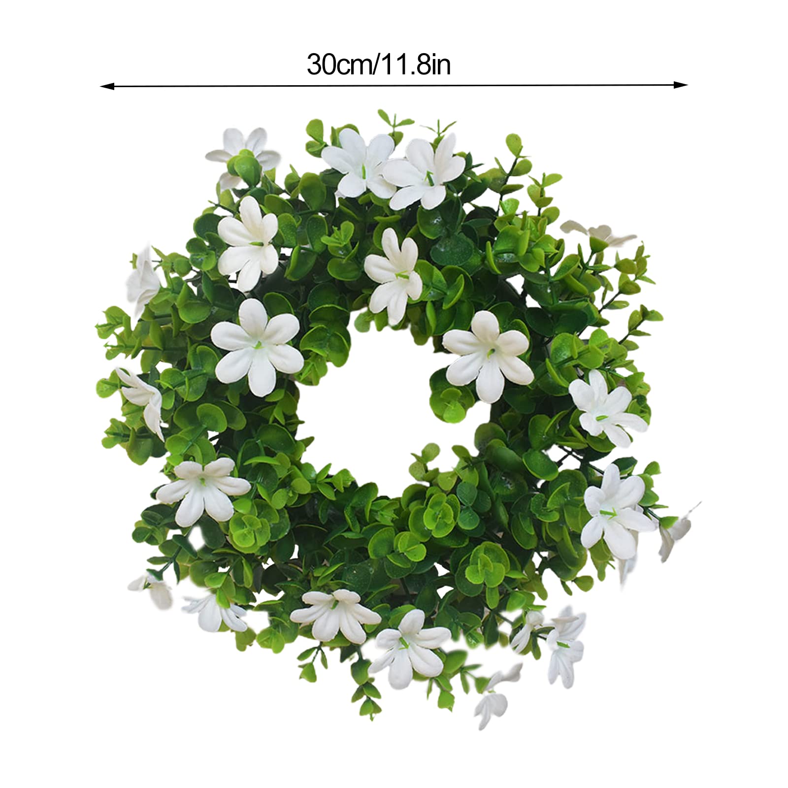 Ghirlanda decorativa eucalipto verde fiori bianchi artificiale 45cm