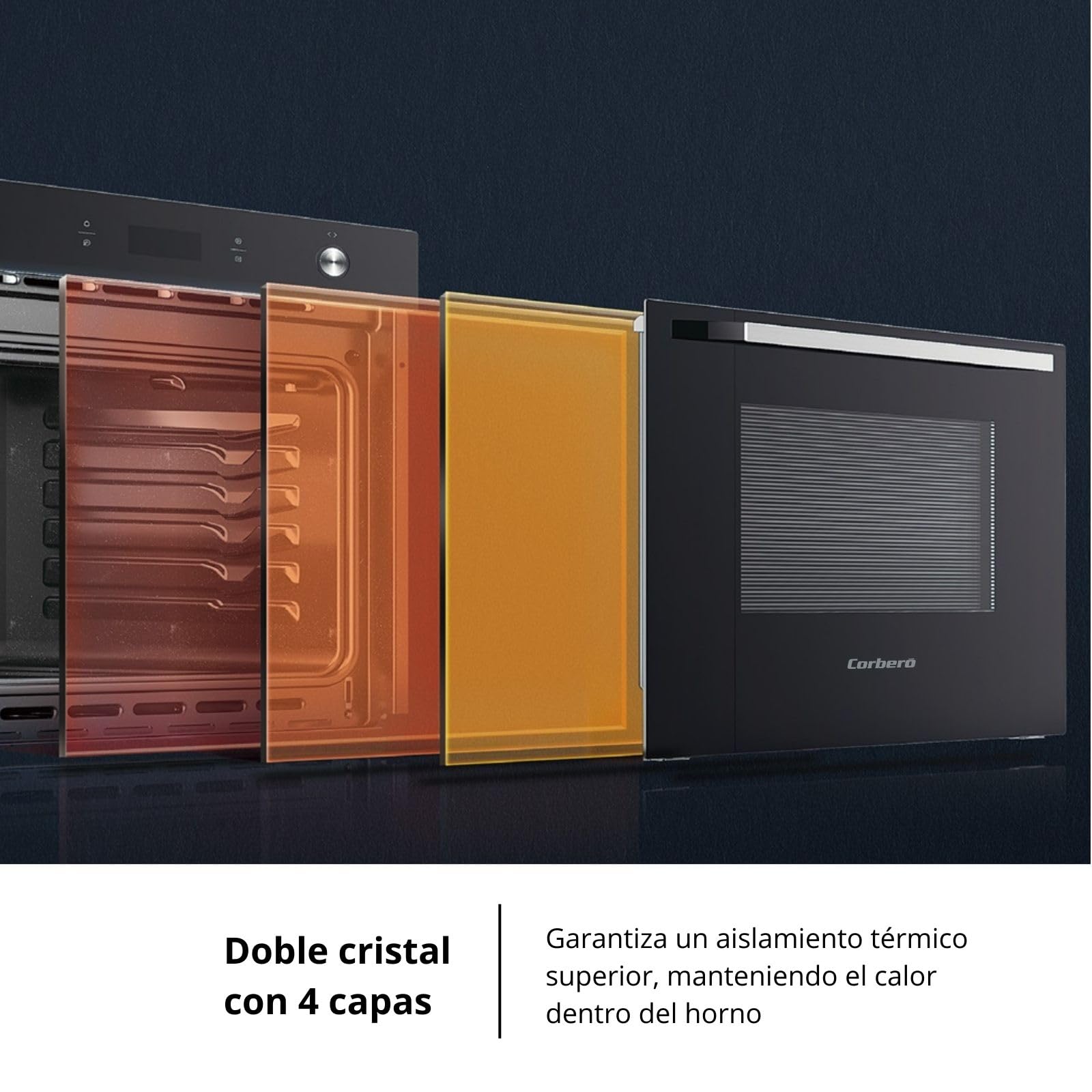 Corberó CCHMP1033N Four multifonction pyrolytique 8 programmes 8 programmes guides amovibles Commandes escamotables 3200 W Efficacité énergétique A Noir 70 l