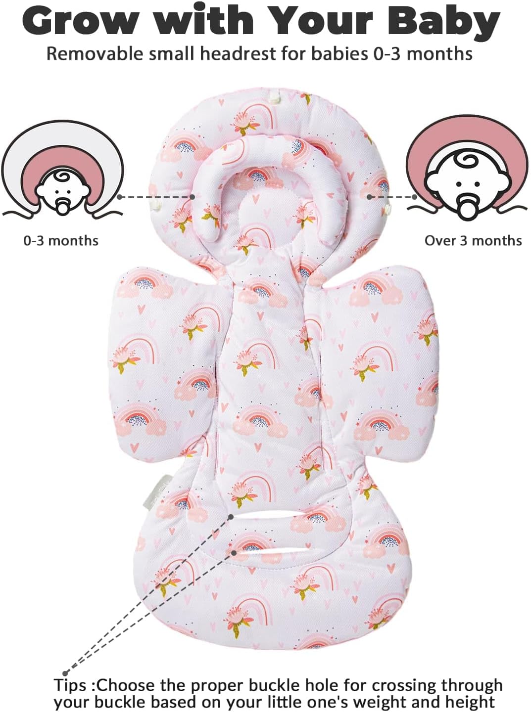 TinlyFinly Infant Car Seat Insert with Extra Cushion for Preemie to Toddler, Reversible Newborn Carseat Insert for Baby Head Body Support, Fits for Stroller, Baby Swing, Bouncer - Dots, Pink