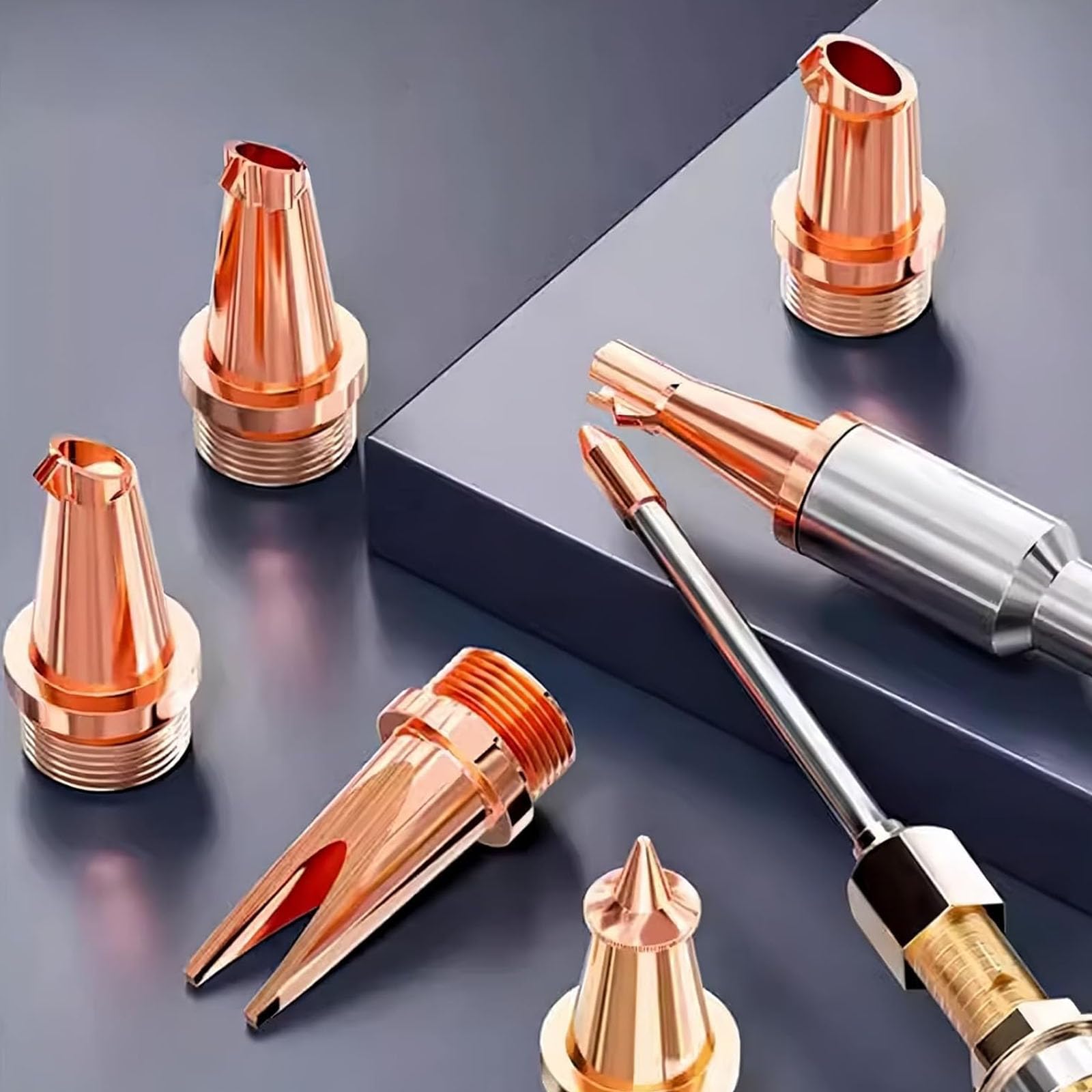 Laserschneiddüse, 5 Stück Kupferdüse M16, Kupfer-Laserdüsen für SUP20S/T SUP21S/T tragbare Handschweißkopfpistole, Teile für Faserlaserschweißgerät (M16-Set)