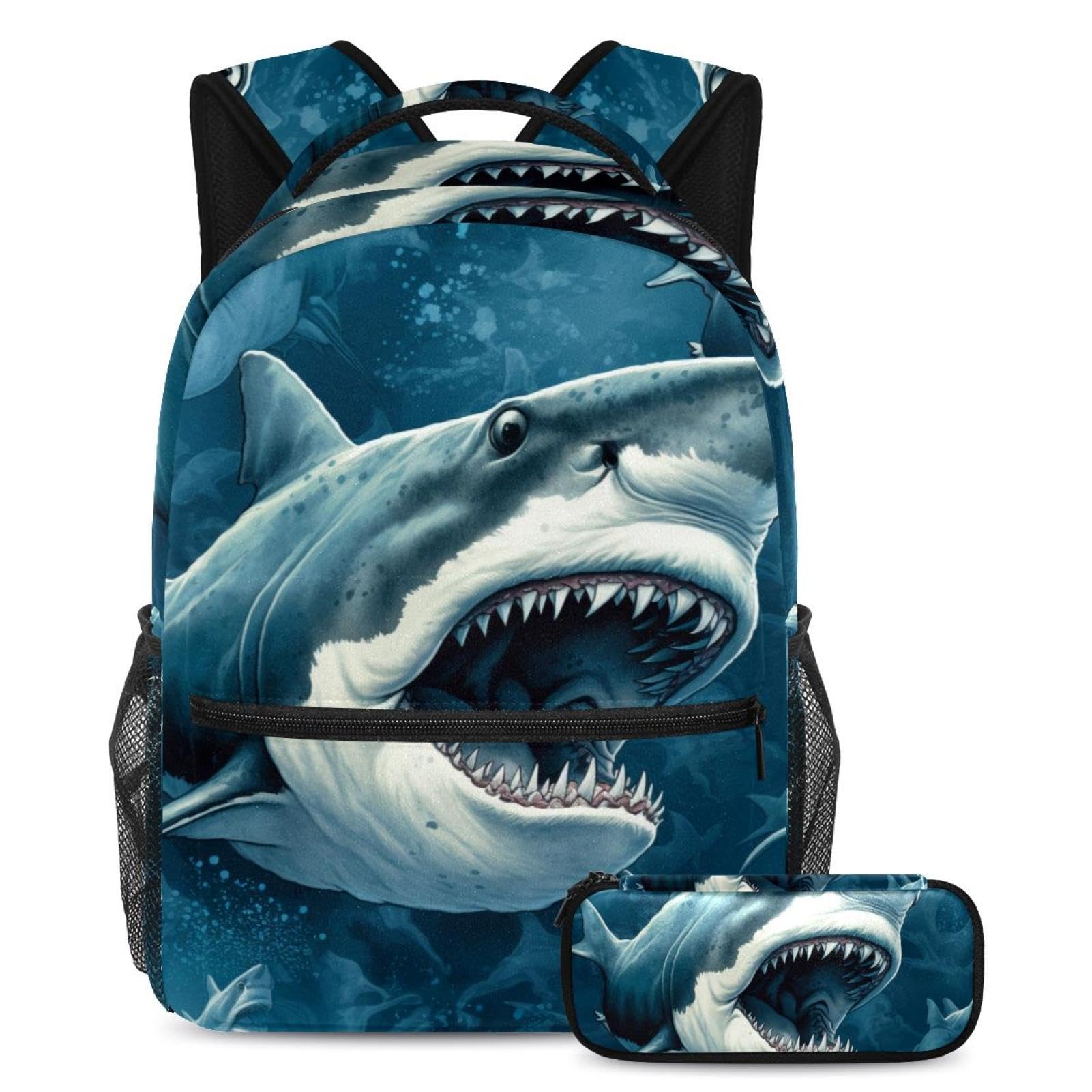 Cartable requin cool avec trousse pour élèves de primaire et collège - 2