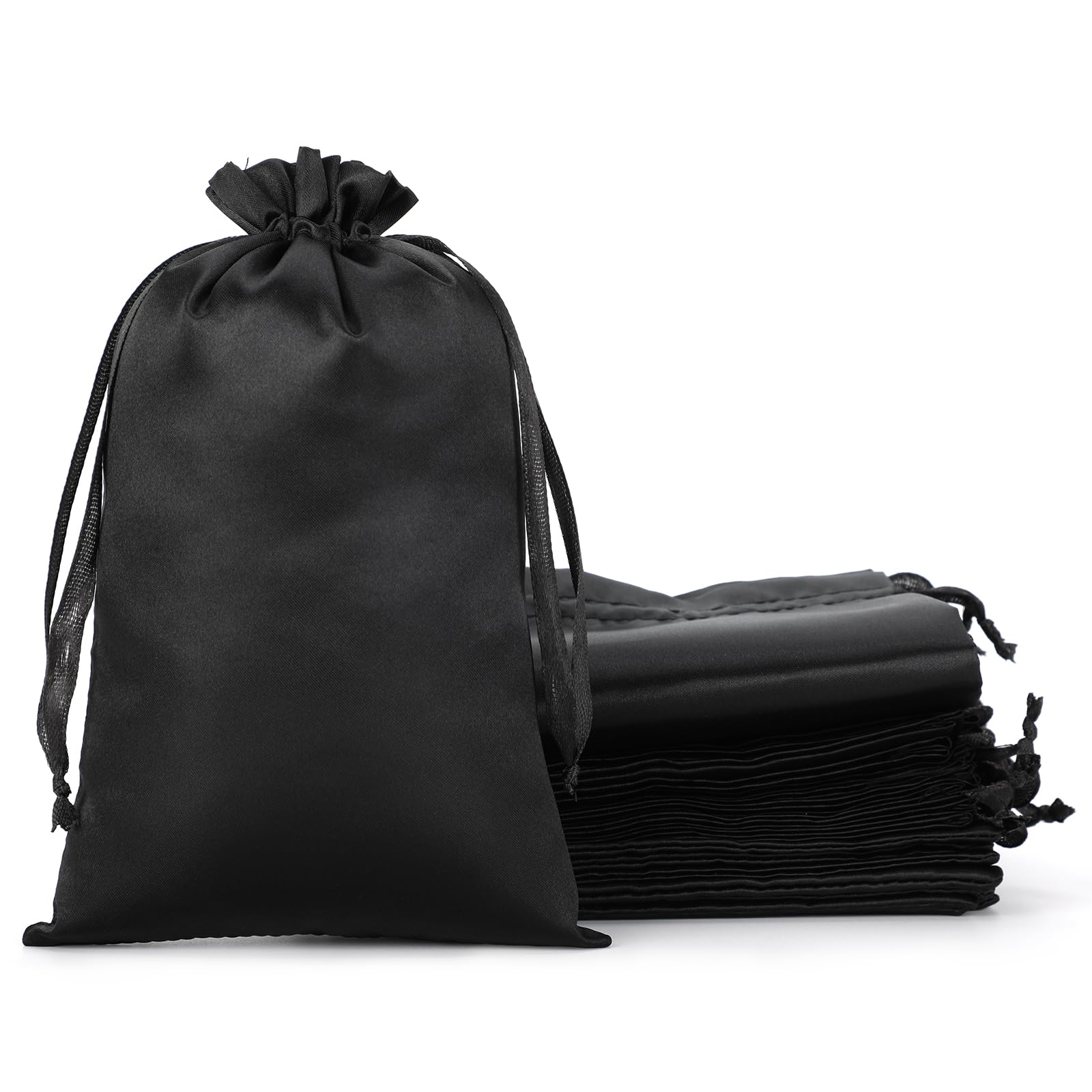 Tapleap Black Gift Bags, 30Pcs 5x8 Satin Bags with Drawstring, For Kids Classroom, Wedding, Birthday, St. Patrick's Day Party, Baby Shower, Rubics