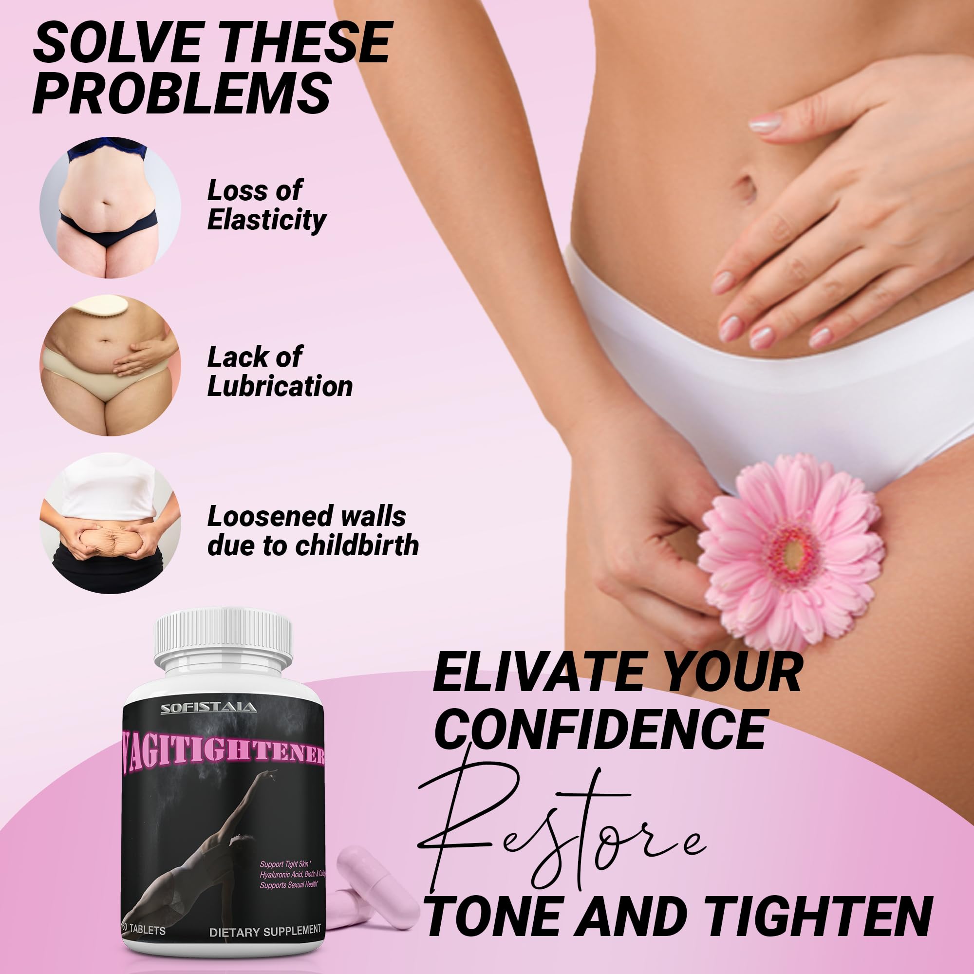 VAGITIGHTENER Natural Vaginal Tightening Pills - Rejuvenation, Lubrication, Tight - 60 Tablets