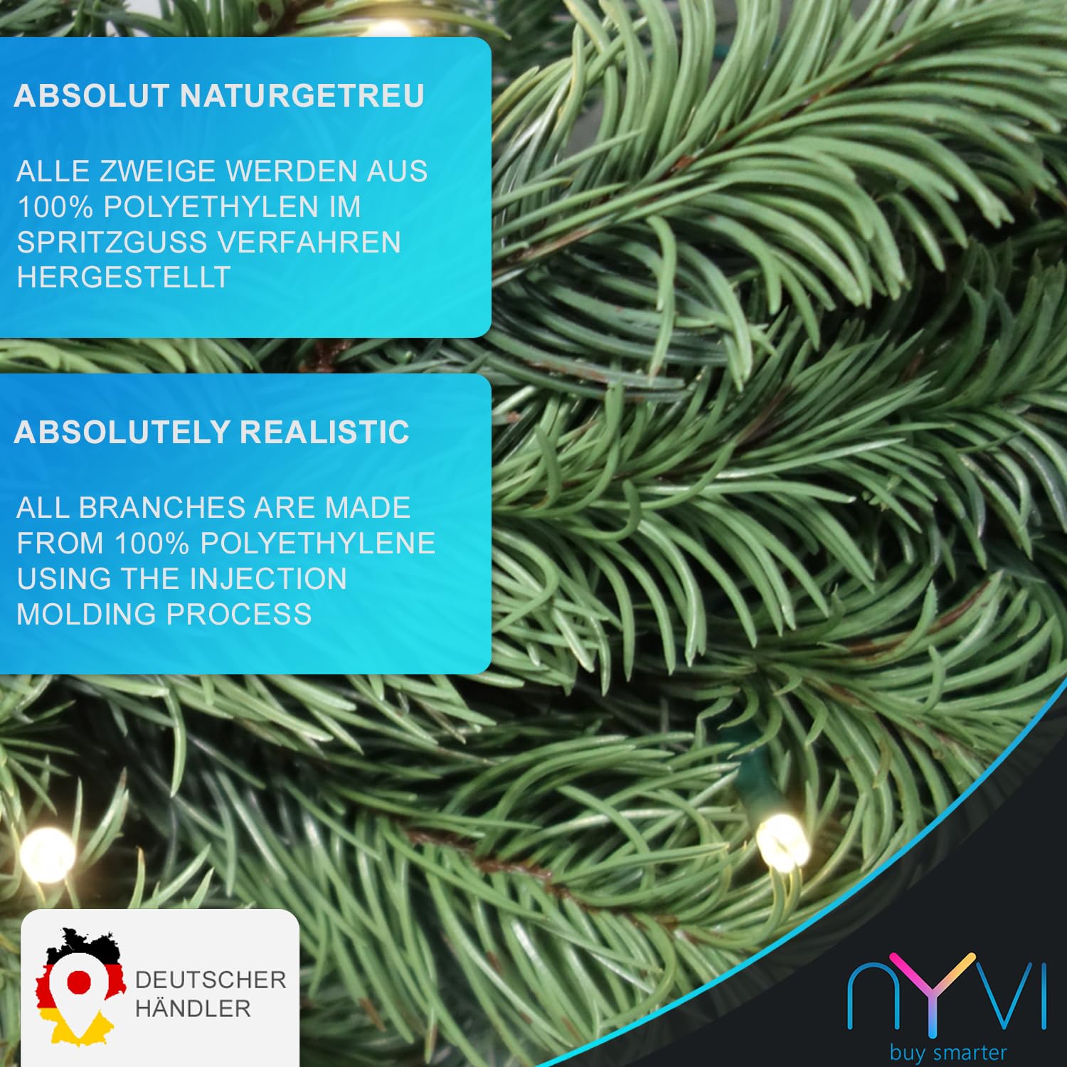 NYVI Weihnachtsgirlande Xmas Premium 270 cm mit LED Beleuchtung - Künstliche Voll-PE Spritzguss Girlande - Naturgetreu - Dekogirlande für Weihnachten - Weihnachtsdeko - B1 Schwer Enflammbar