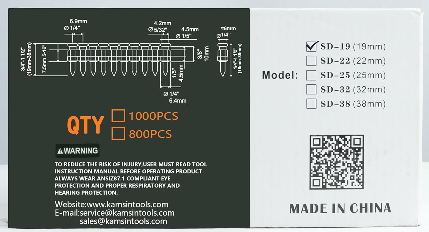 SD-19 12 Gauge 3/4"(19mm) Length Mechanical Galvanized Smooth Shank Plastic Collated Concrete and Steel Nails Drive Pins Gas Nails for Gas Power Concrete Framing Nailers (1,000PCS/BOX)
