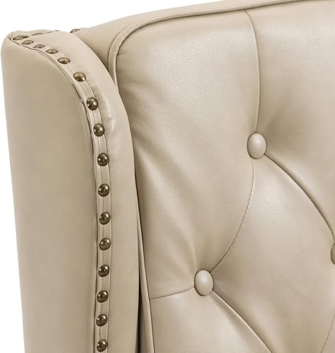 Miniatura 6 de DHAEY Sillón acogedor con respaldo alto inclinado, silla decorativa de piel sintética con patas de madera, silla de lectura tapizada, sofá