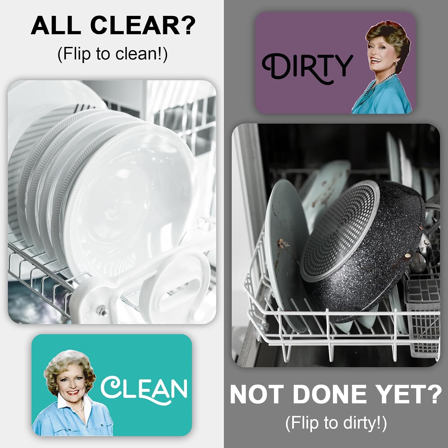 The Golden Girls Dishwasher Magnet, Funny Clean Dirty Sign Indicator, Universal Dirty Clean Dishwasher Magnet Indicator for Kitchen Organization, Refrigerator Dish Wash Sign