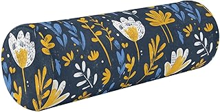 aidingzhi Iris - Almohada cilíndrica redonda de espuma para spa, color amarillo mostaza y azul mezclilla