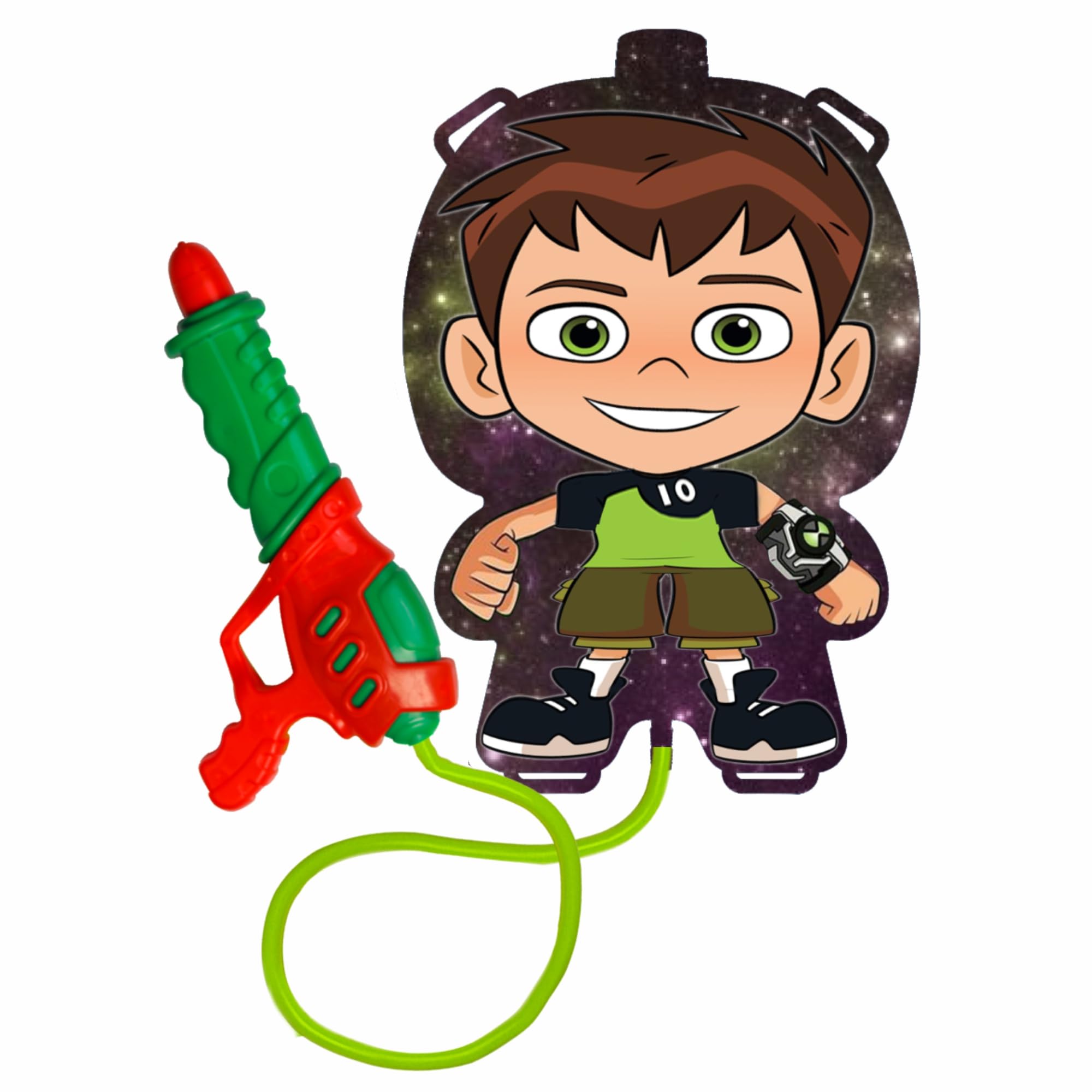 Cock Brand Holi Natural Organic Herbal Gulal with Super Medium Water Ben 10 Gun Back Holding Tank, with High Pressure, Adding a Fun and Powerful Twist for Holi Celebrations.