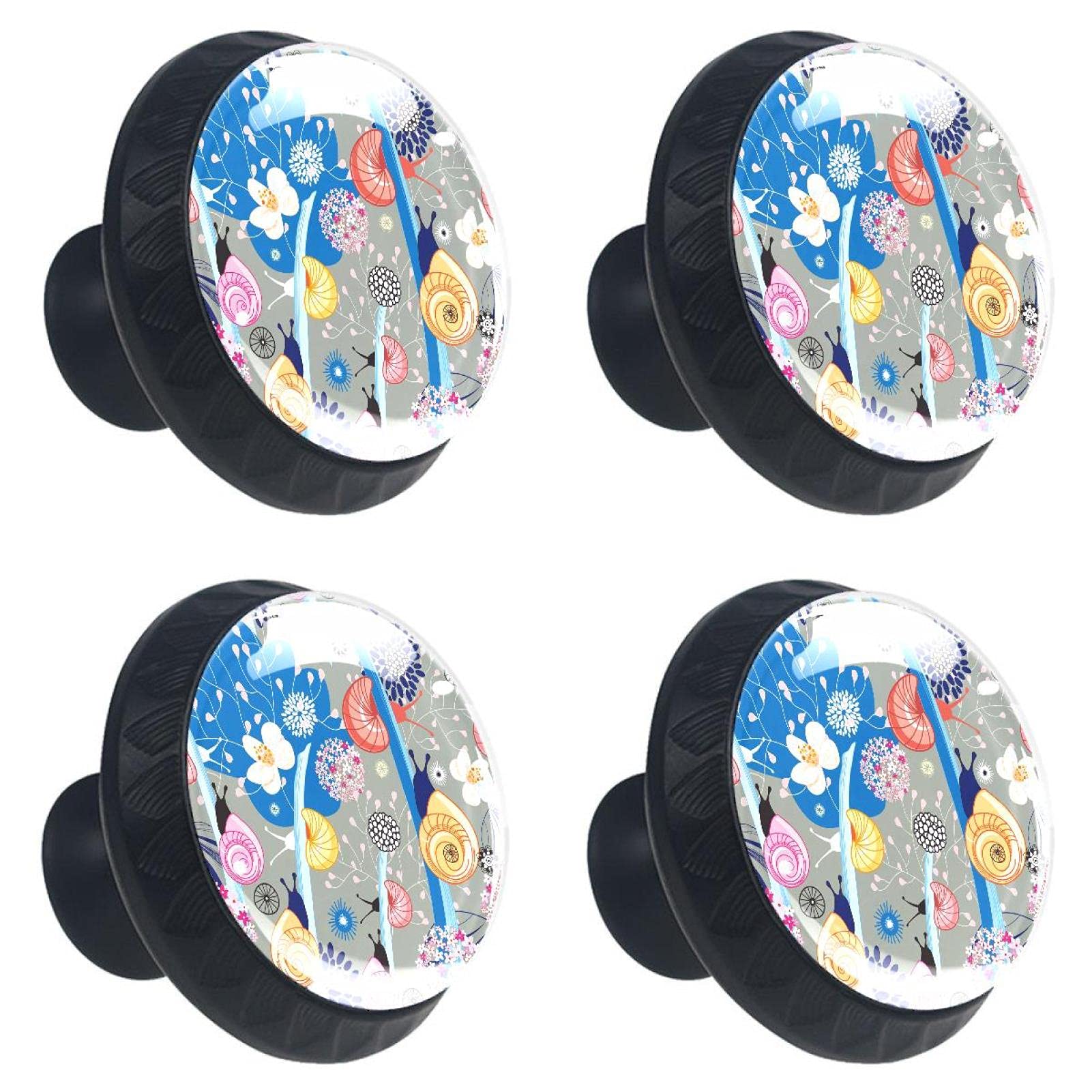 Poignées d'escargots fleur pour placard et tiroir - Lot de 4 boutons de porte