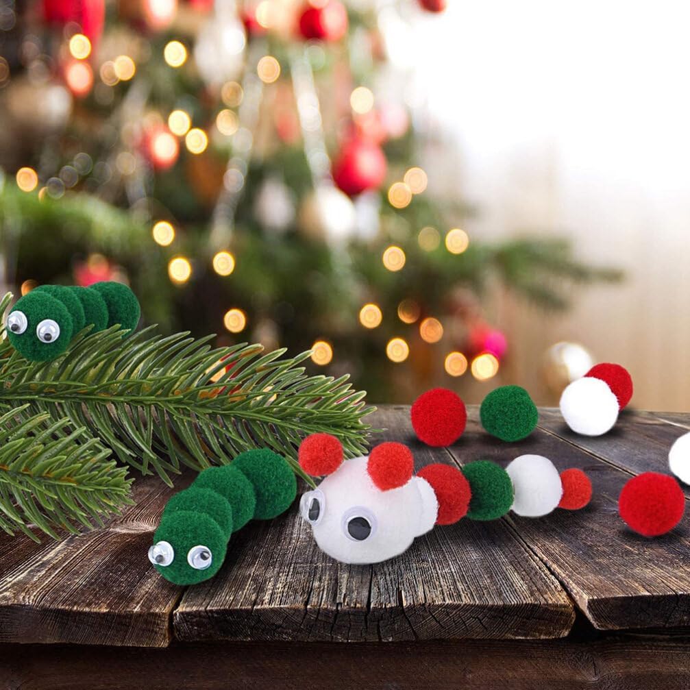 Beavorty Christmas Pom Poms Balls 1000pcs Red Green White Pompoms Miniature Pom Poms for DIY Crafts, Ornament Fillers, Gift Wrapping, Home Christmas Tree Decorations (3 Color, 2cm)