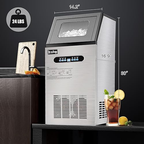 Vista 8 de Winado Máquina de hielo comercial 110LBS/24H, máquina de hielo independiente de acero inoxidable con contenedor de almacenamiento de 24 libras